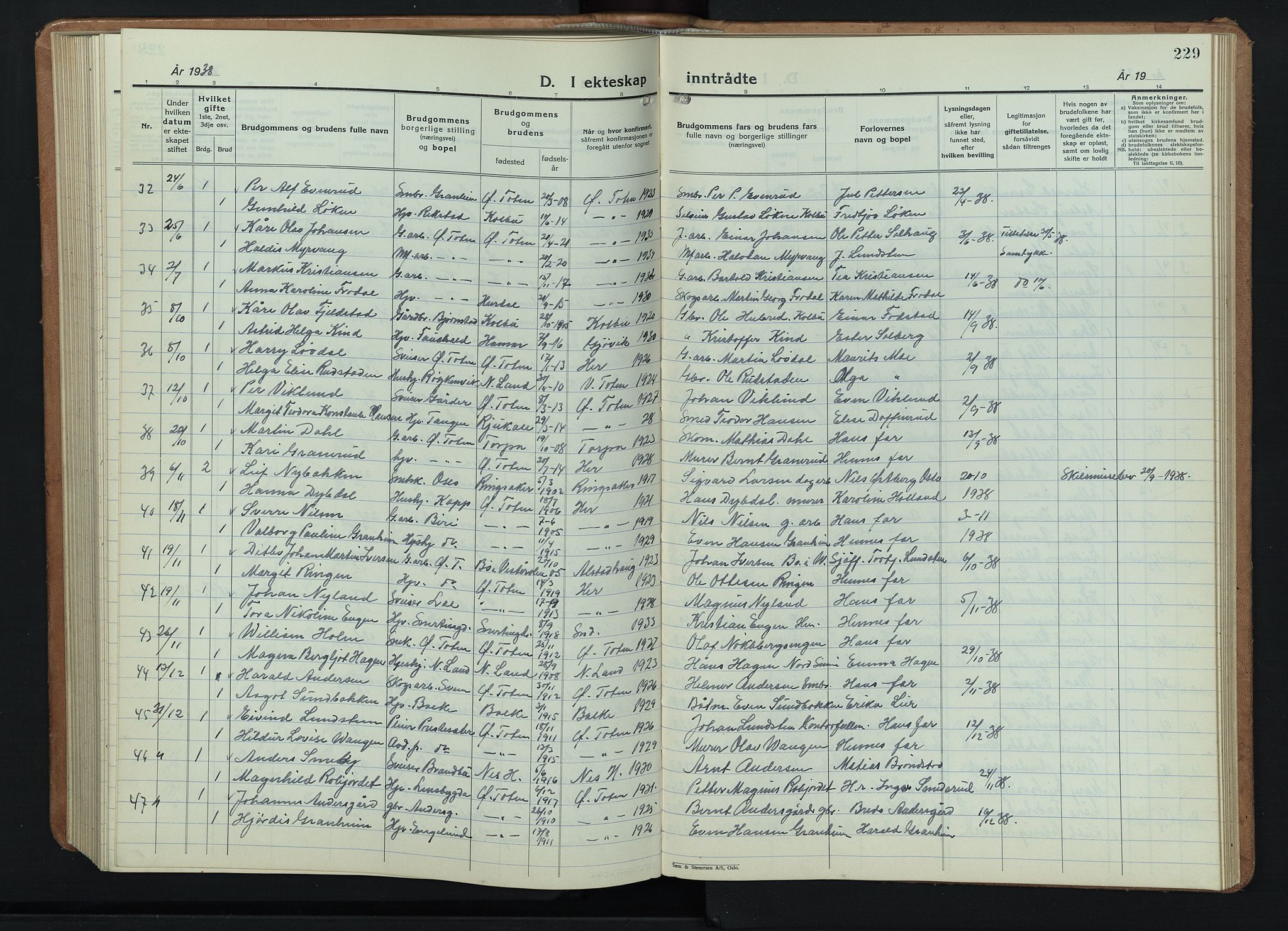 Østre Toten prestekontor, AV/SAH-PREST-104/H/Ha/Hab/L0011: Parish register (copy) no. 11, 1934-1952, p. 229