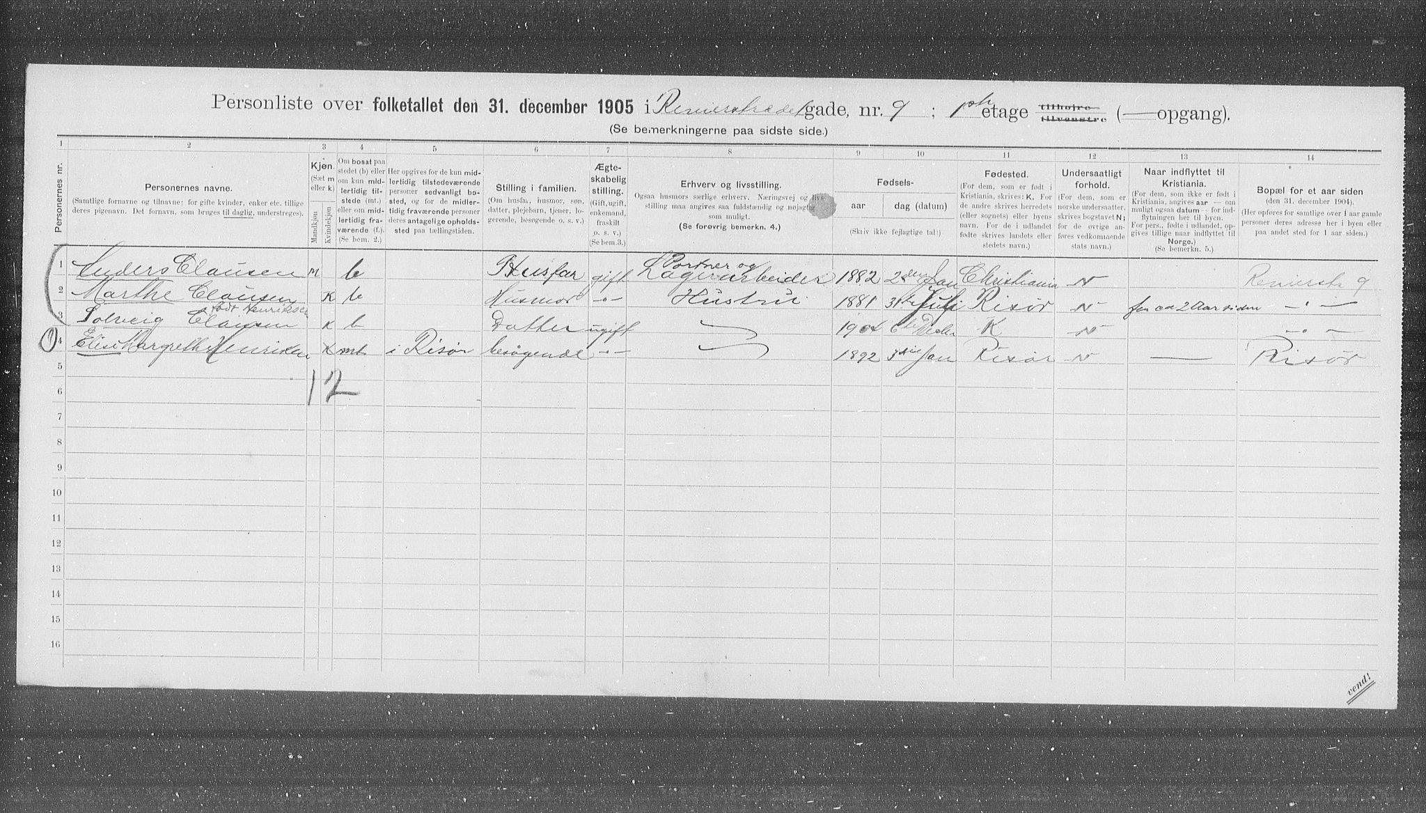 OBA, Municipal Census 1905 for Kristiania, 1905, p. 43491