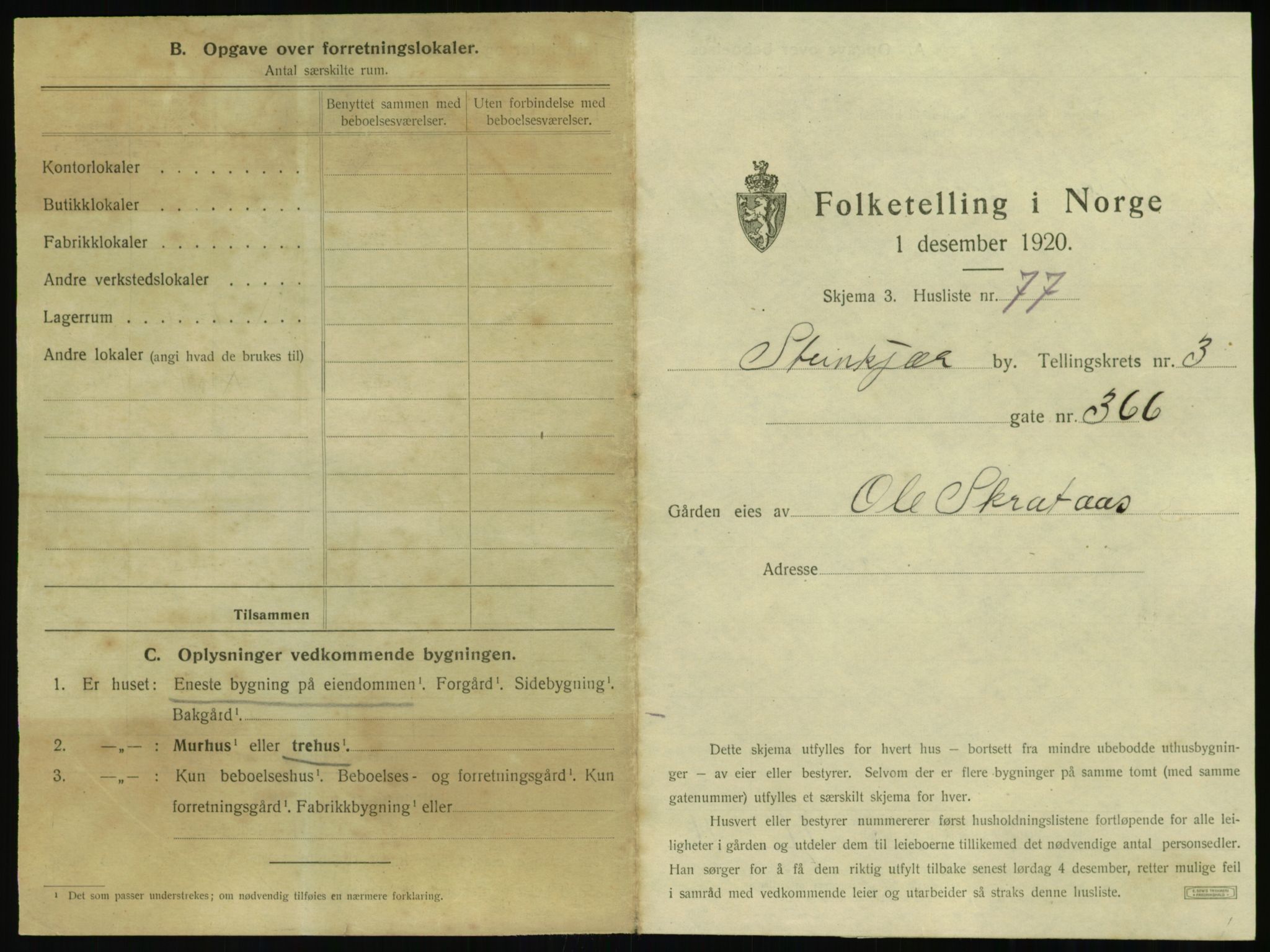 SAT, 1920 census for Steinkjer, 1920, p. 568