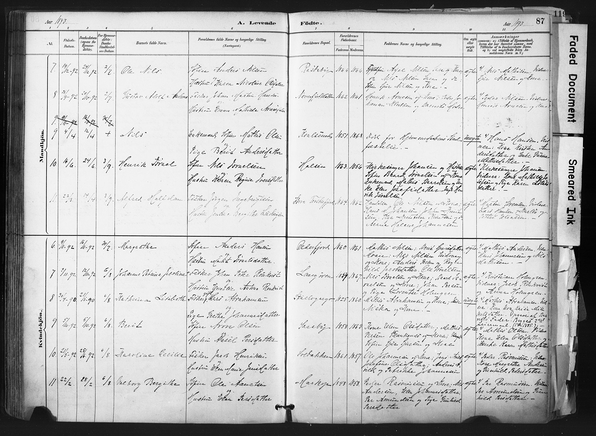 Hammerfest sokneprestkontor, SATØ/S-1347: Parish register (official) no. 11 /2, 1885-1897, p. 87