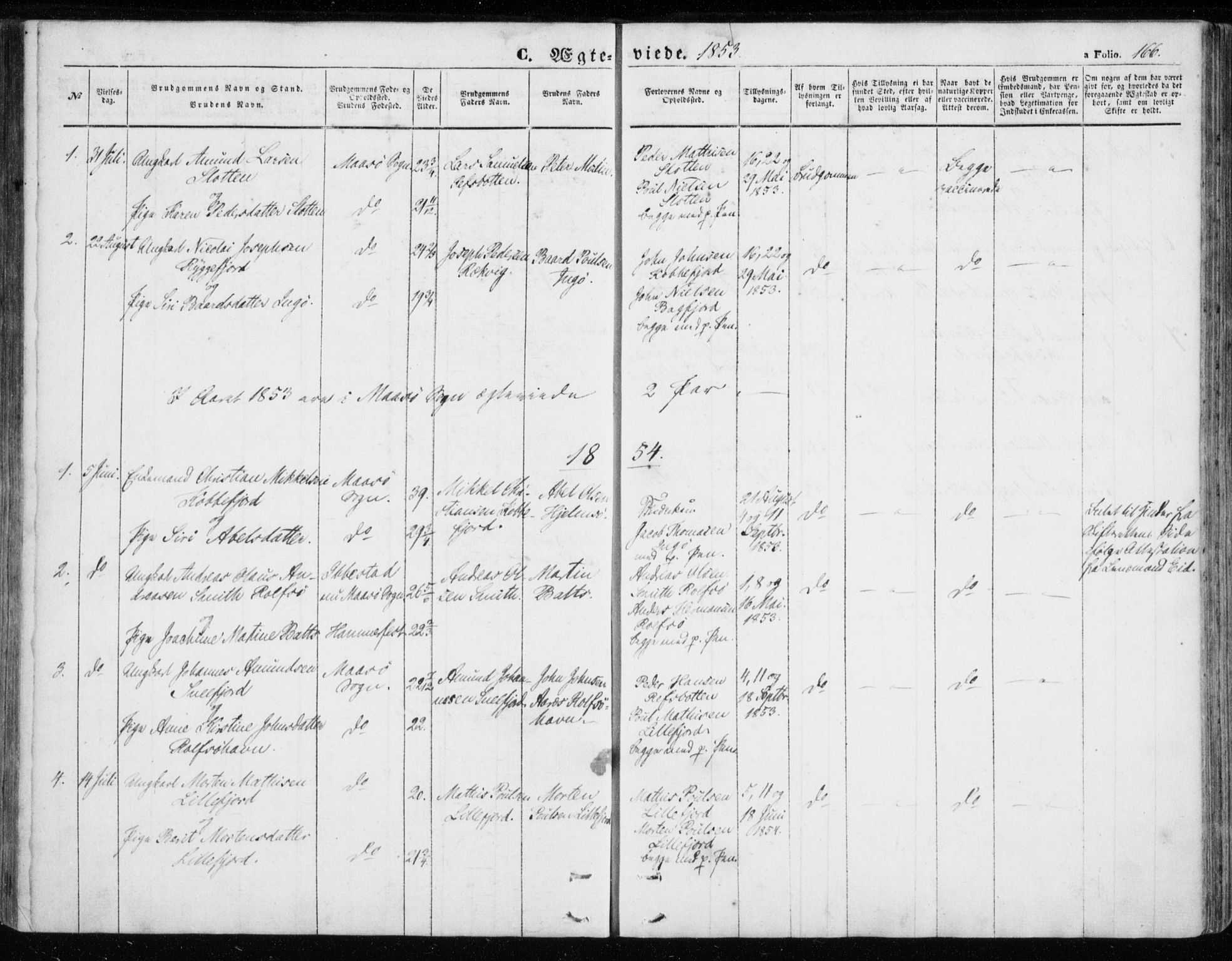 Måsøy sokneprestkontor, AV/SATØ-S-1348/H/Ha/L0002kirke: Parish register (official) no. 2, 1852-1865, p. 166