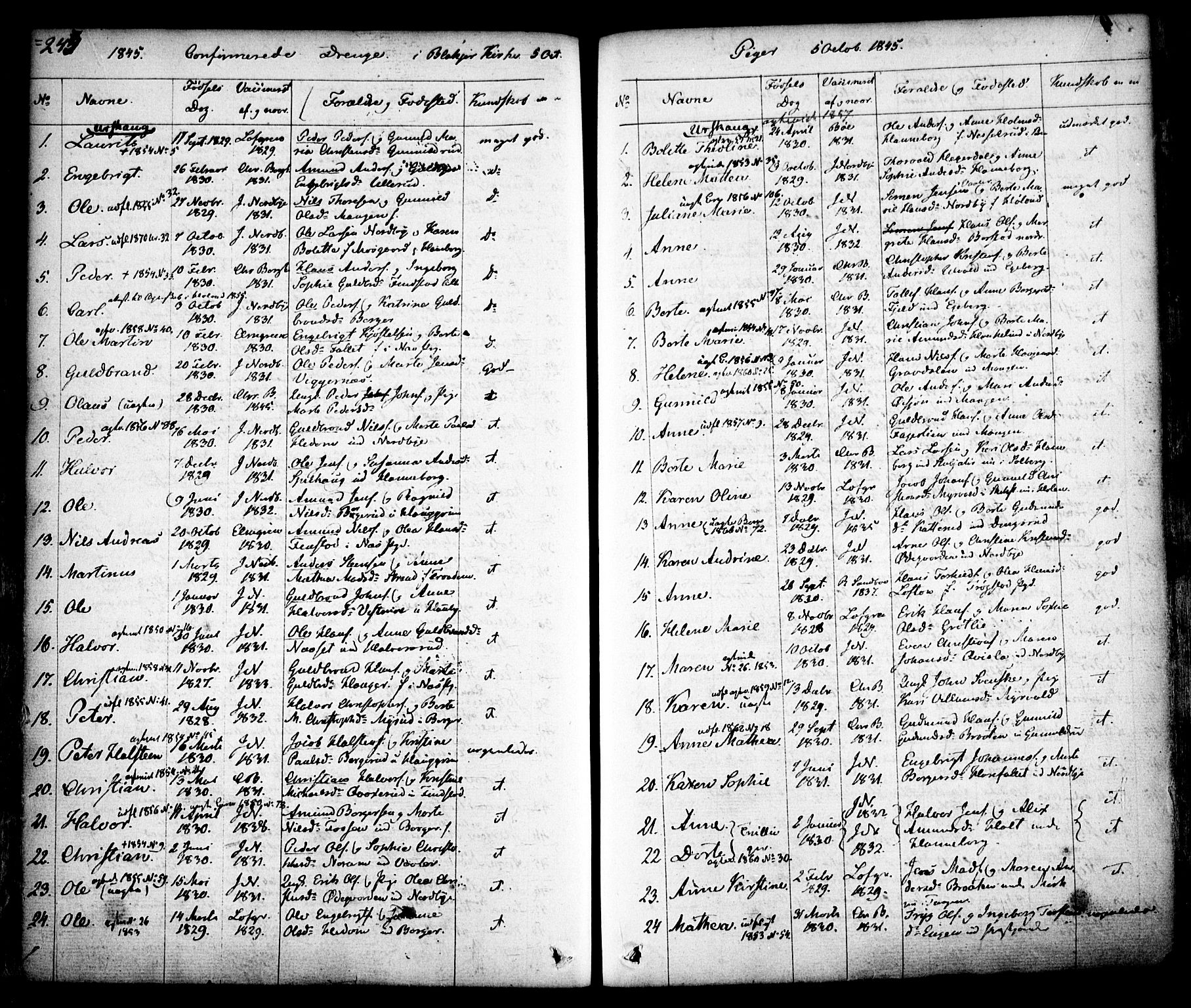 Aurskog prestekontor Kirkebøker, SAO/A-10304a/F/Fa/L0006: Parish register (official) no. I 6, 1829-1853, p. 243