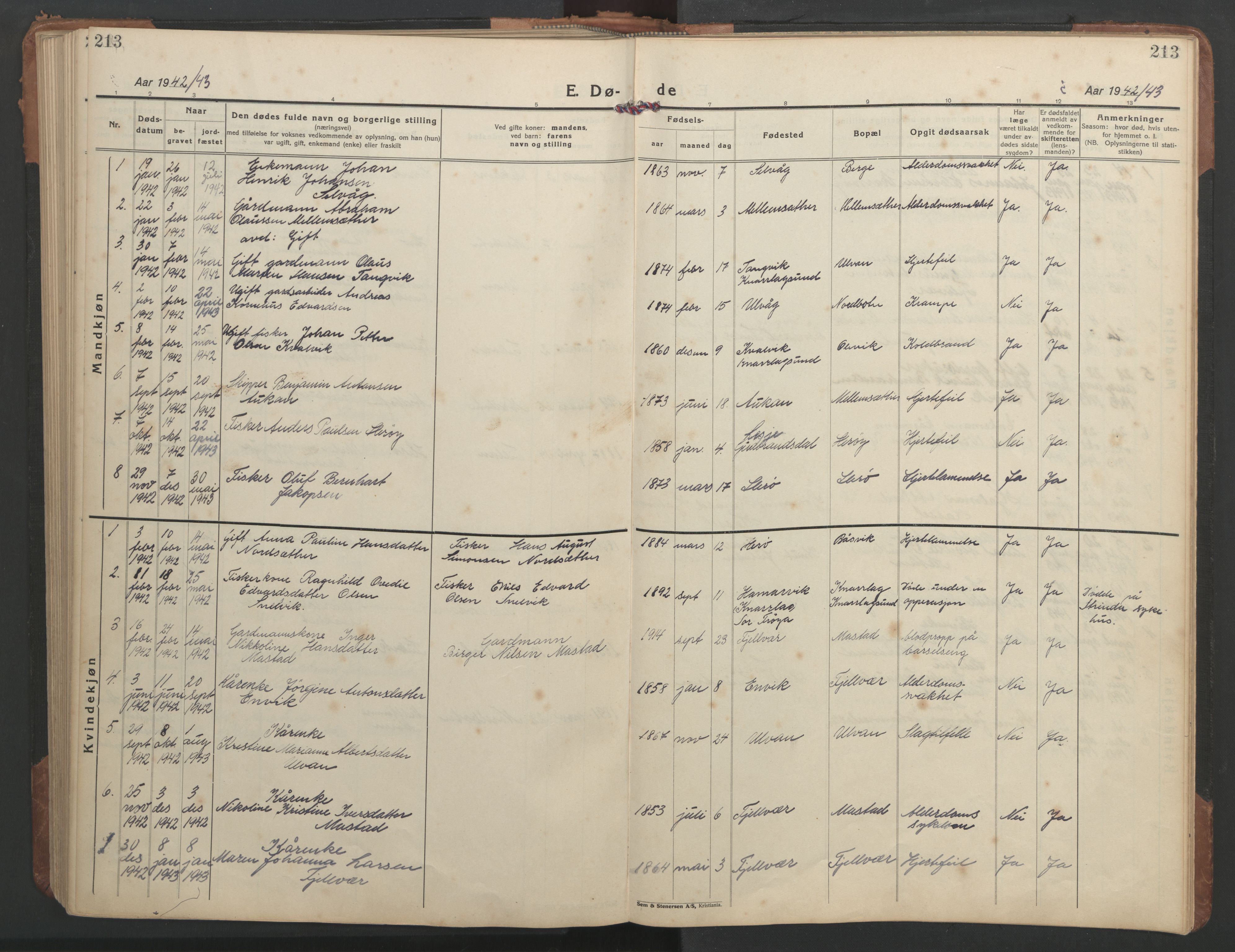 Ministerialprotokoller, klokkerbøker og fødselsregistre - Sør-Trøndelag, SAT/A-1456/638/L0569: Parish register (copy) no. 638C01, 1923-1961, p. 213