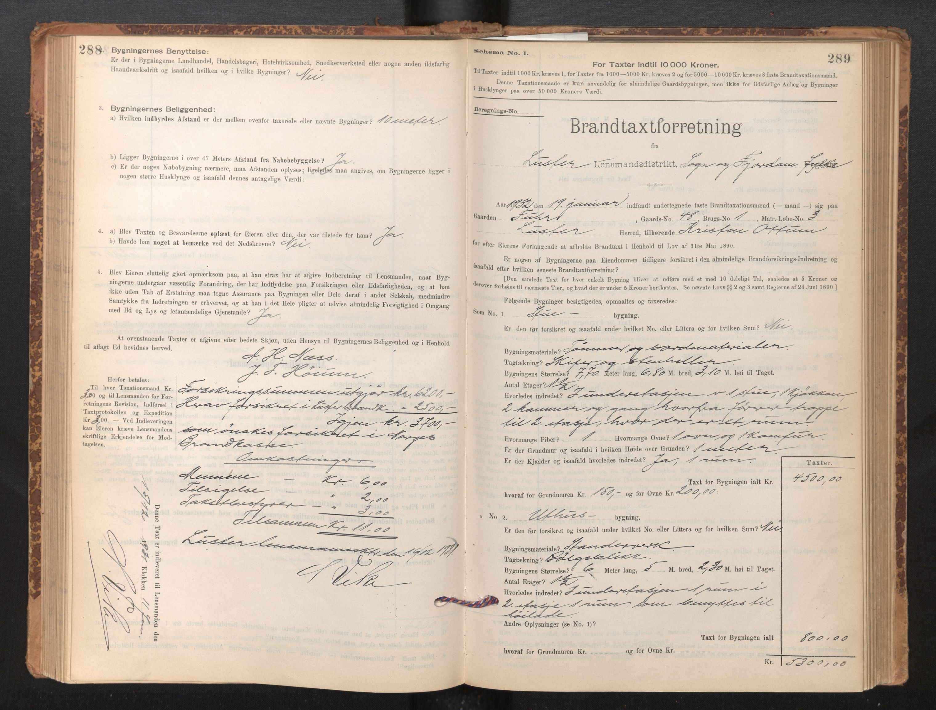 Lensmannen i Luster, SAB/A-29301/0012/L0007: Branntakstprotokoll, skjematakst, 1895-1935, p. 288-289