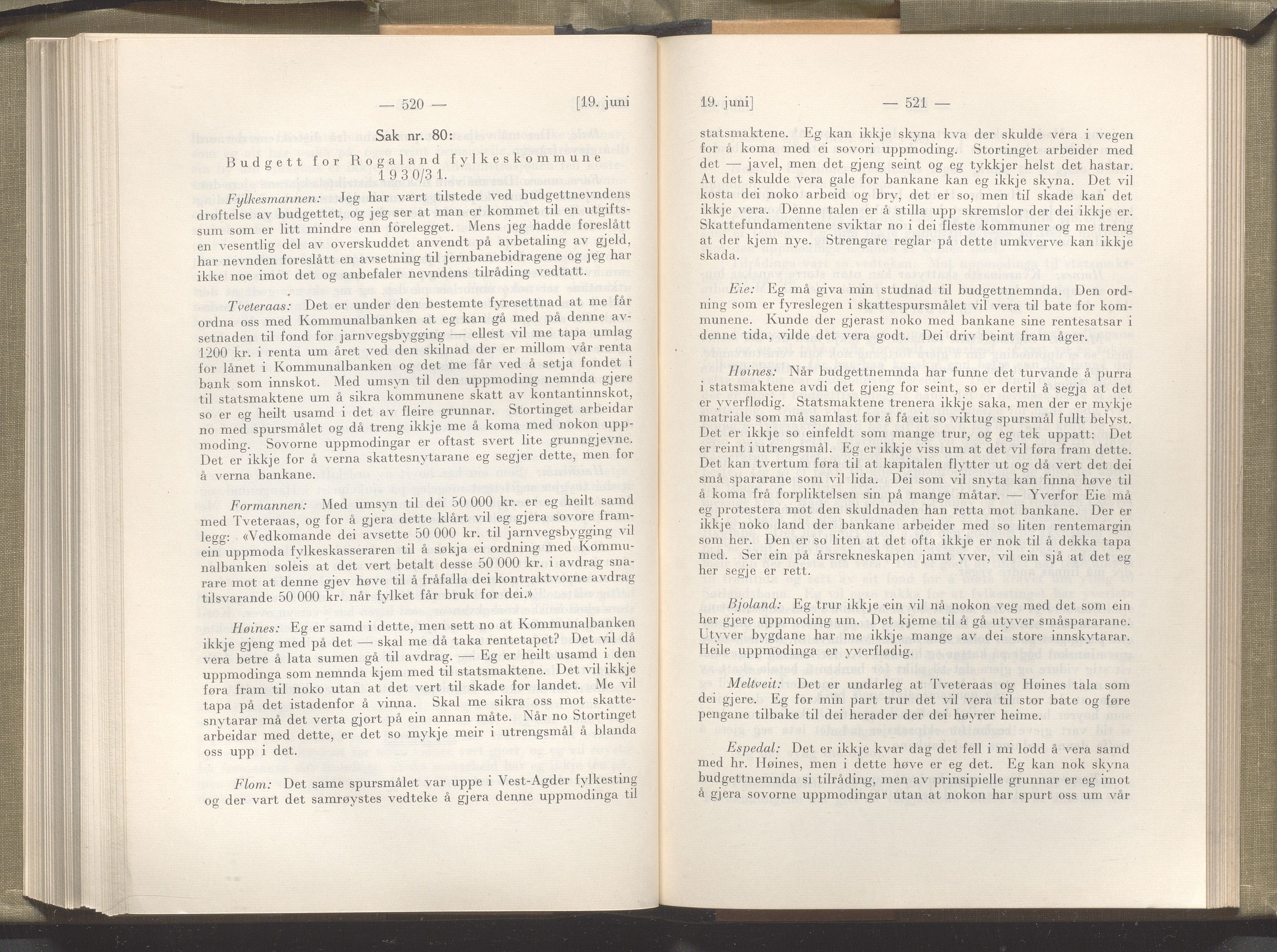 Rogaland fylkeskommune - Fylkesrådmannen , IKAR/A-900/A/Aa/Aaa/L0049: Møtebok , 1930, p. 520-521