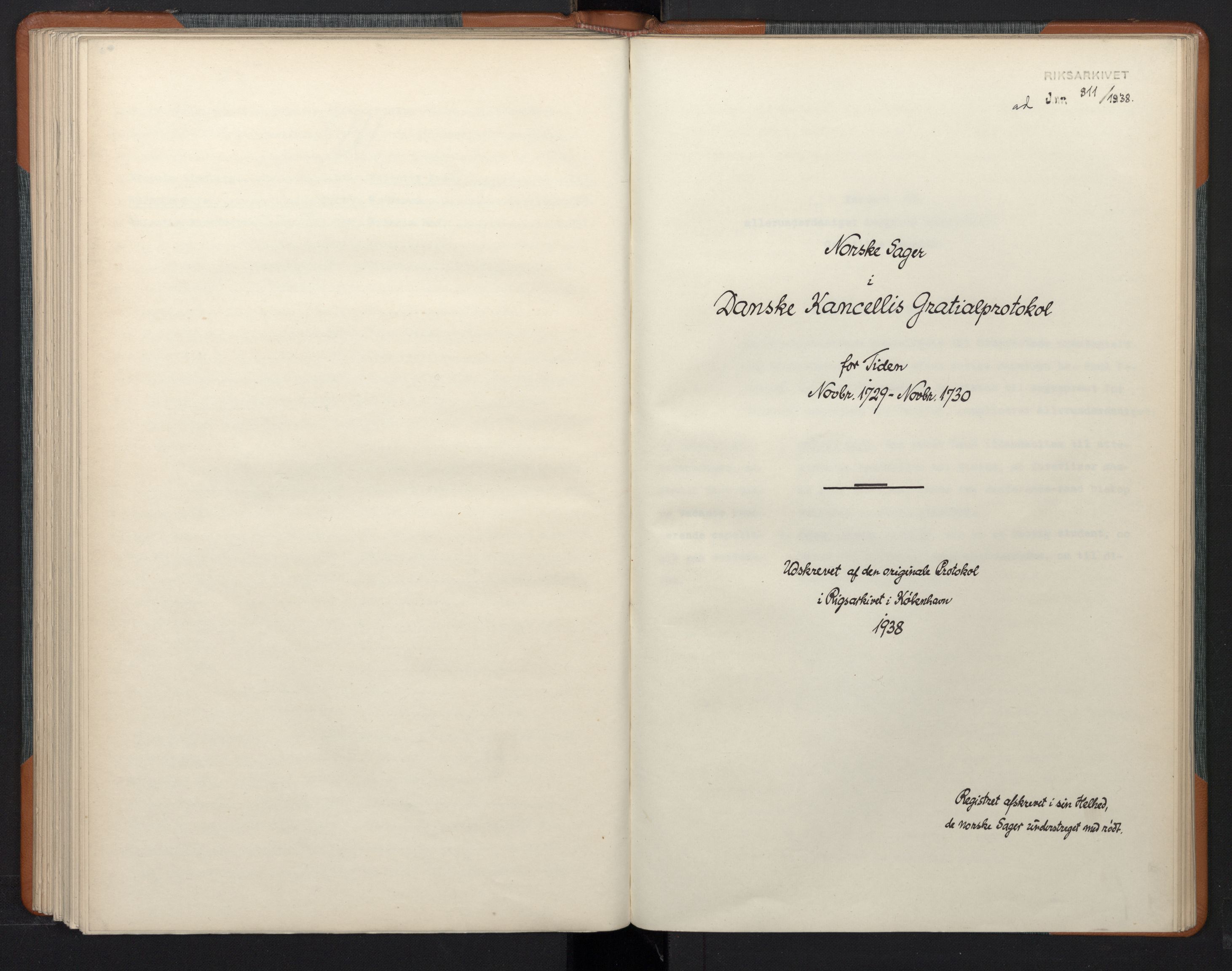 Avskriftsamlingen, AV/RA-EA-4022/F/Fa/L0100: Norske saker i Danske Kansellis gratialprotokoll, 1725-1730, p. 155