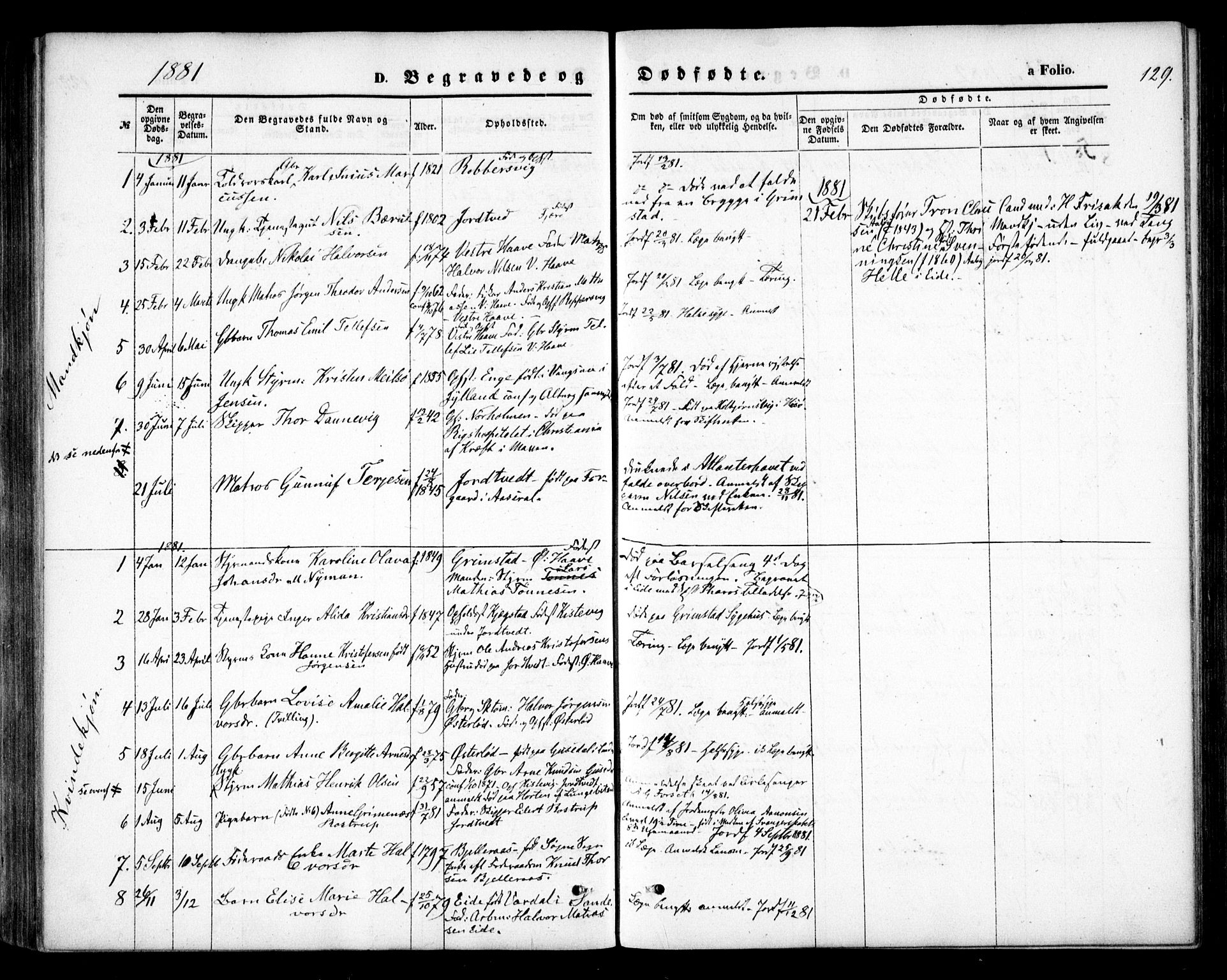 Hommedal sokneprestkontor, SAK/1111-0023/F/Fa/Faa/L0002: Parish register (official) no. A 2, 1861-1884, p. 129
