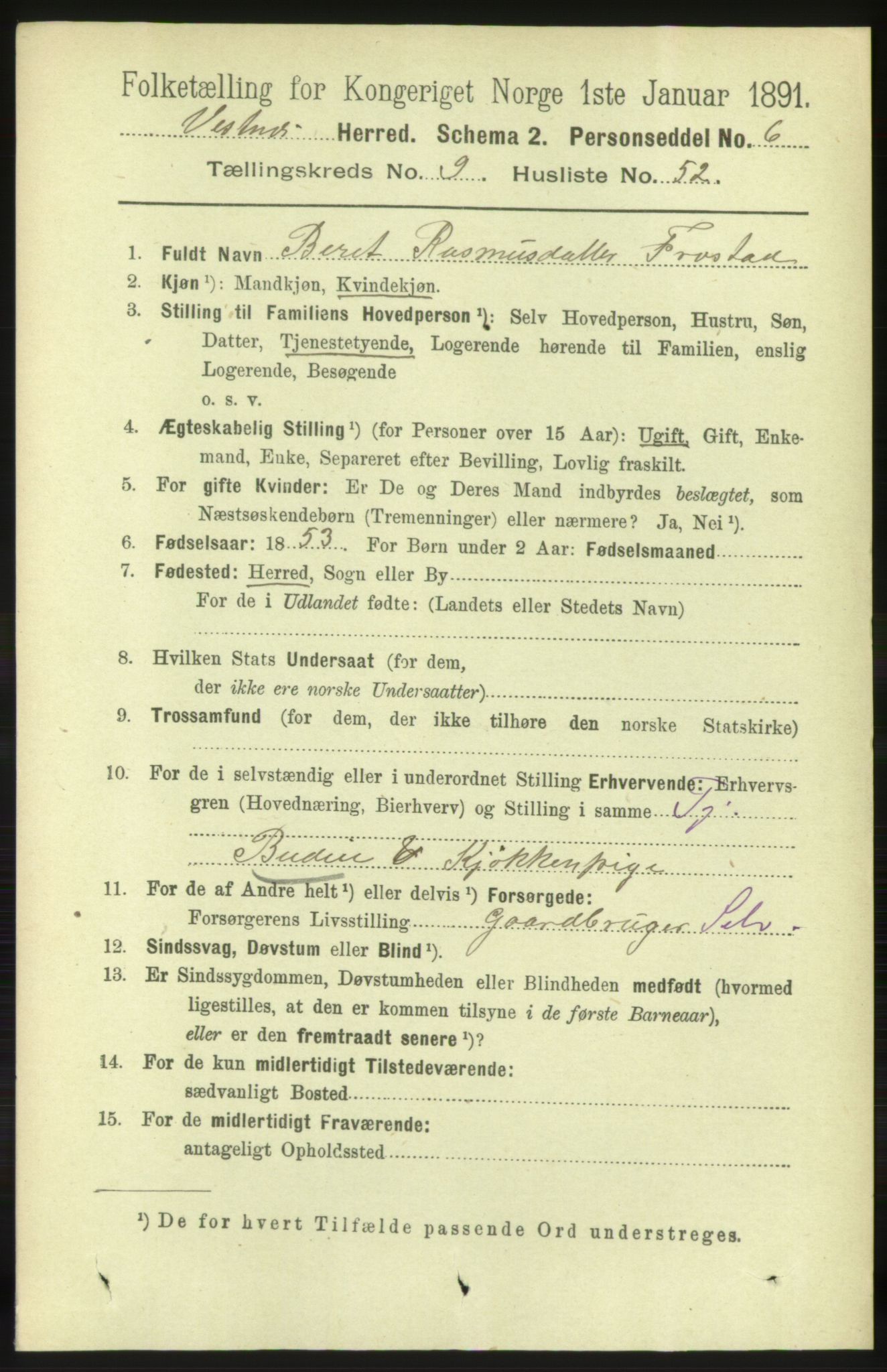 RA, 1891 census for 1535 Vestnes, 1891, p. 3642