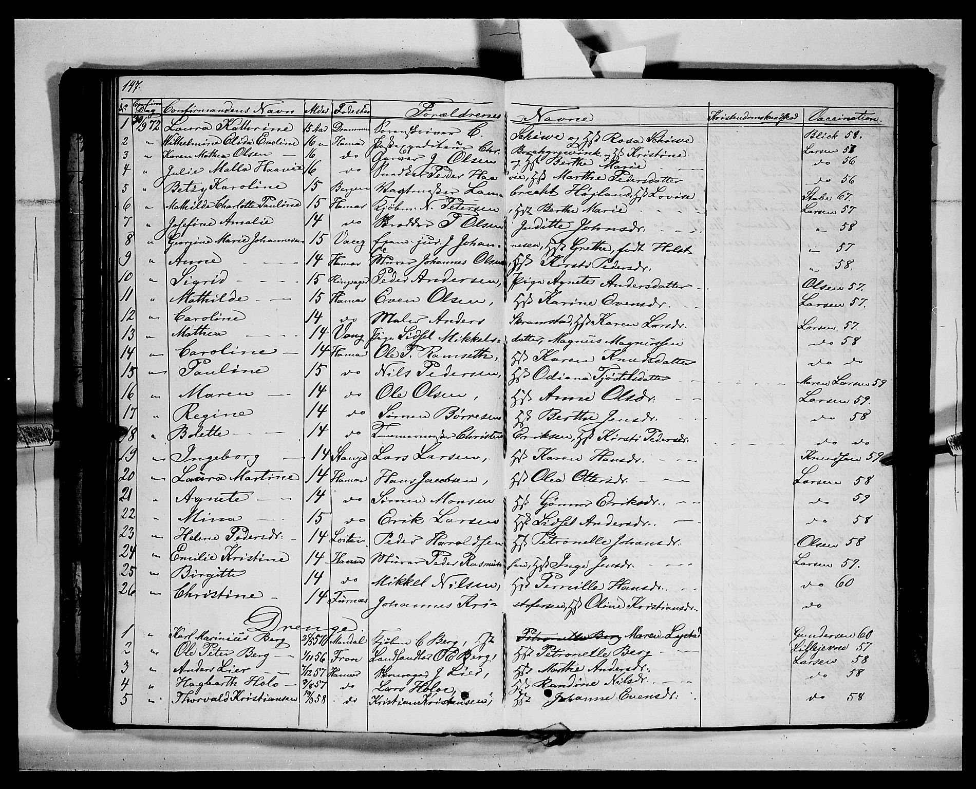 Vang prestekontor, Hedmark, SAH/PREST-008/H/Ha/Hab/L0011: Parish register (copy) no. 11, 1855-1878, p. 147