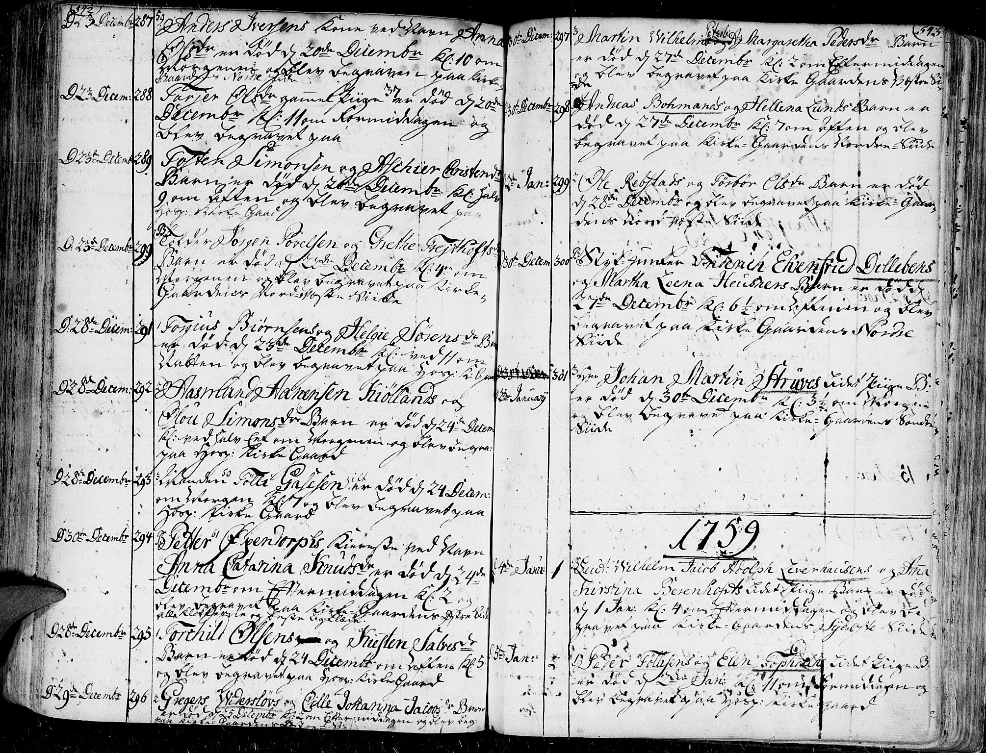 Kristiansand domprosti, SAK/1112-0006/F/Fa/L0001: Parish register (official) no. A 1, 1734-1793, p. 542-543