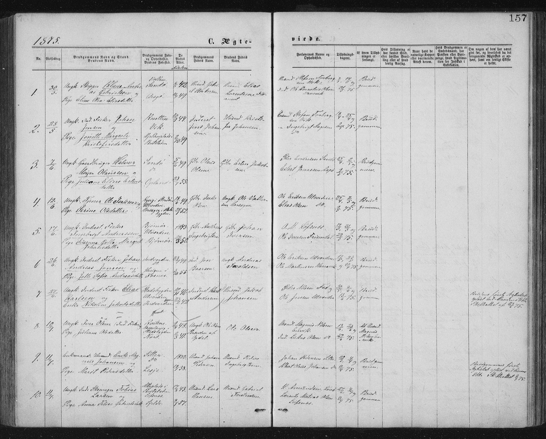 Ministerialprotokoller, klokkerbøker og fødselsregistre - Nord-Trøndelag, SAT/A-1458/771/L0596: Parish register (official) no. 771A03, 1870-1884, p. 157