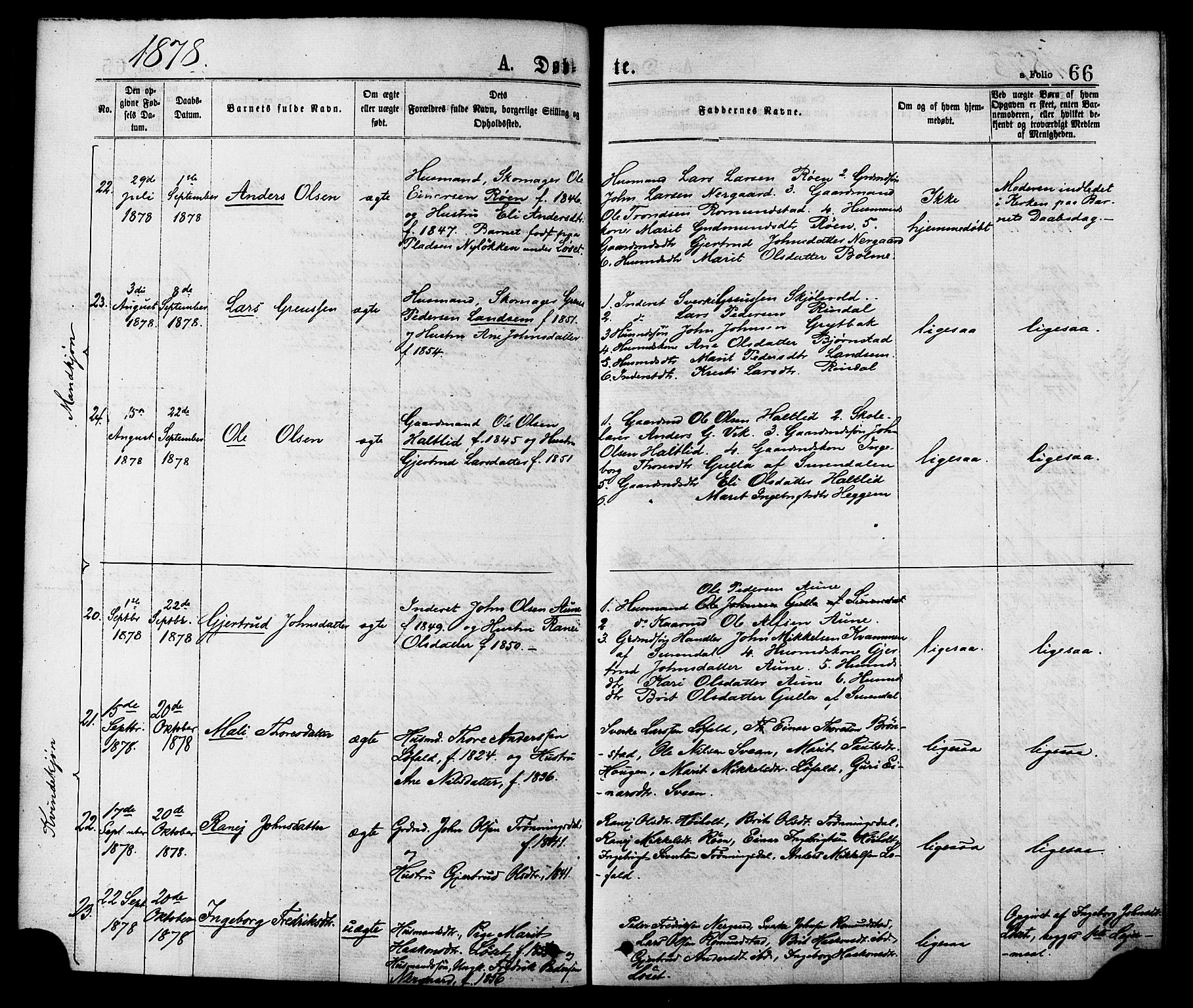 Ministerialprotokoller, klokkerbøker og fødselsregistre - Møre og Romsdal, AV/SAT-A-1454/598/L1068: Parish register (official) no. 598A02, 1872-1881, p. 66