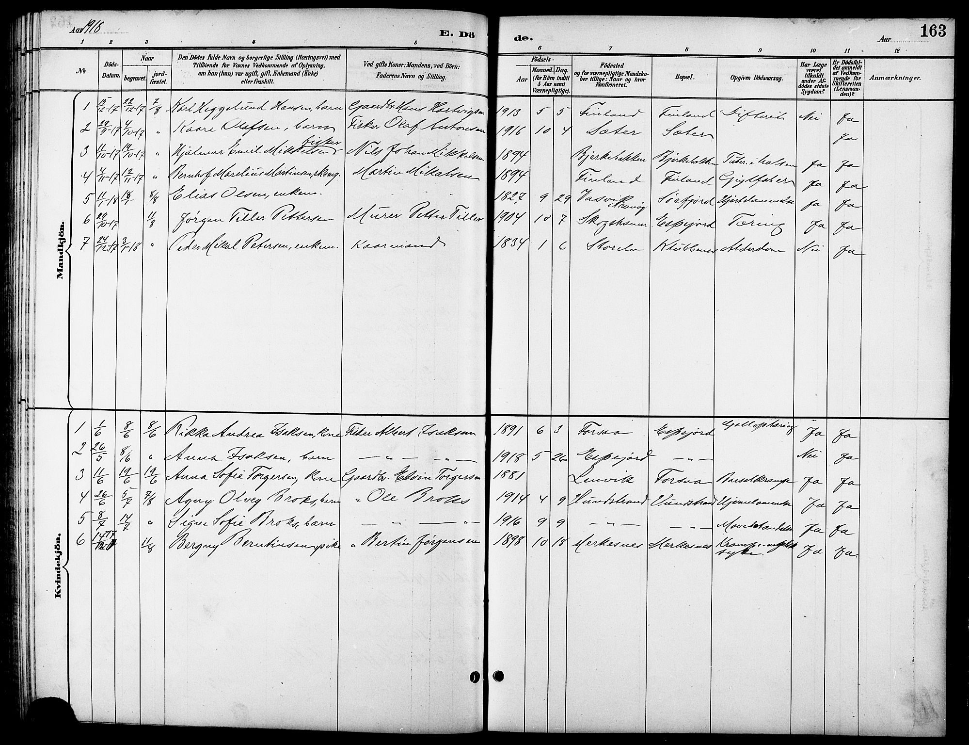 Tranøy sokneprestkontor, SATØ/S-1313/I/Ia/Iab/L0014klokker: Parish register (copy) no. 14, 1896-1918, p. 163