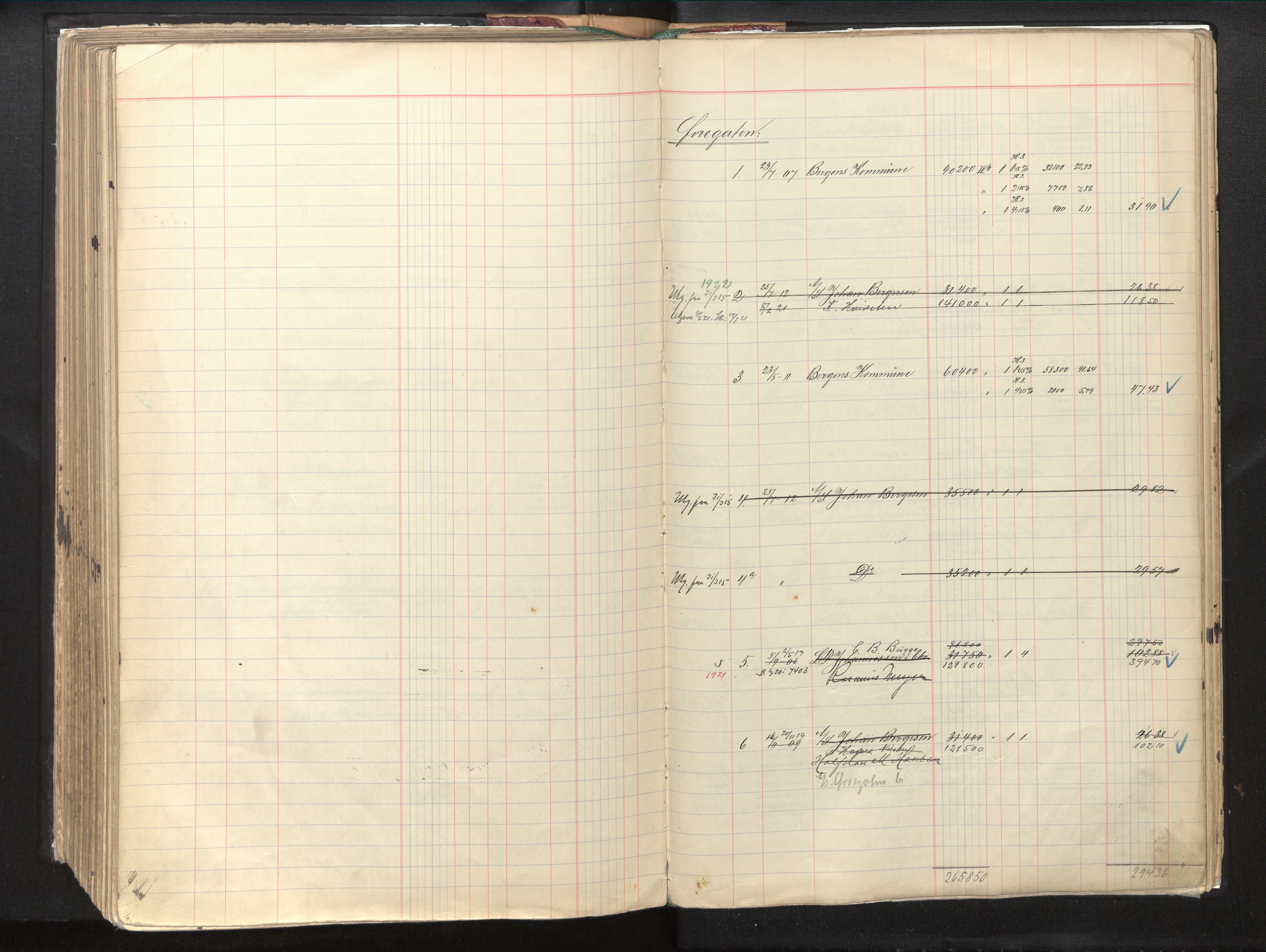 Byfogd og Byskriver i Bergen, SAB/A-3401/11/11Db/L0003: Register til branntakstprotokoll og branntakstkontingent, 1921