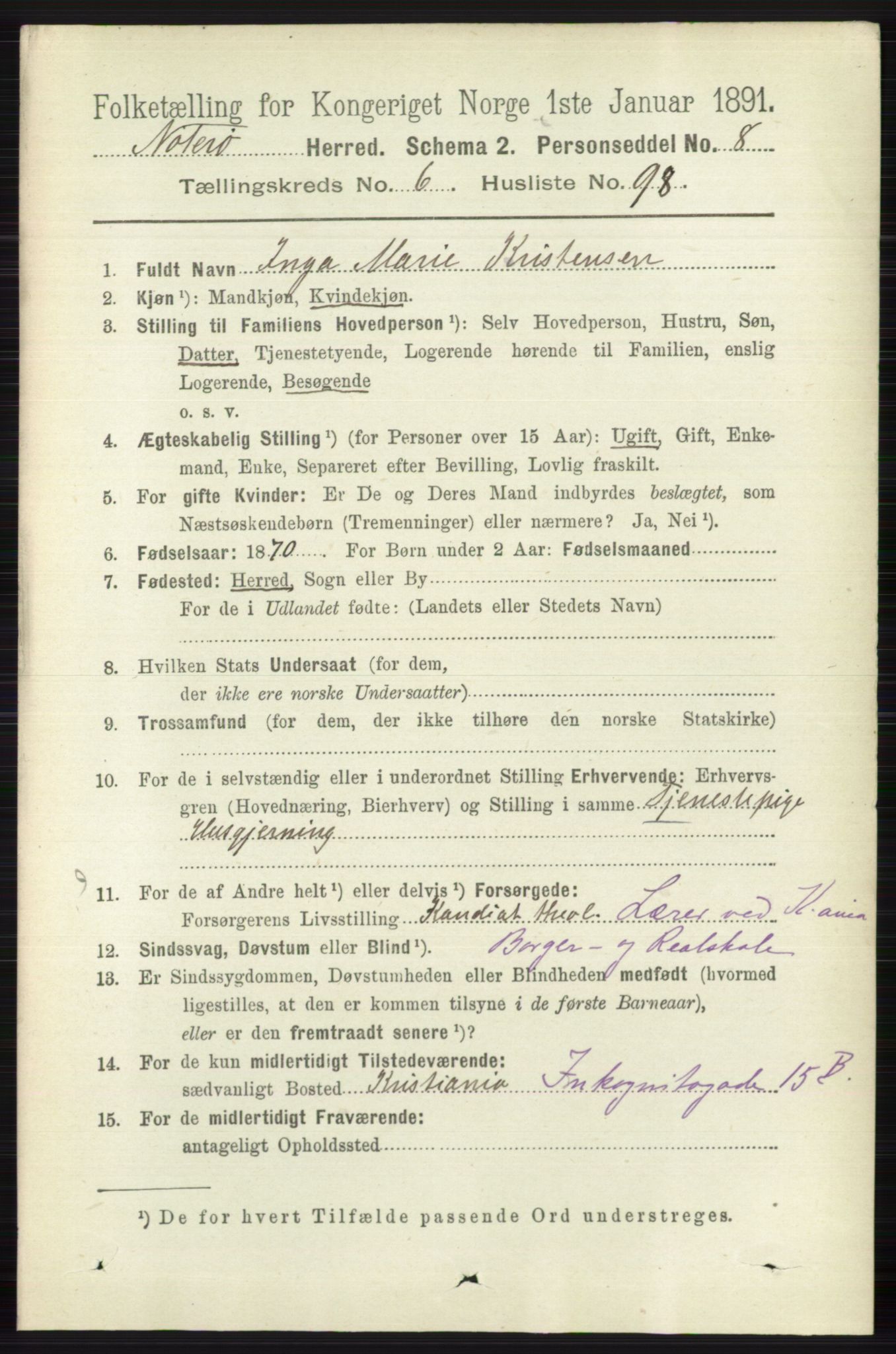 RA, 1891 census for 0722 Nøtterøy, 1891, p. 3418