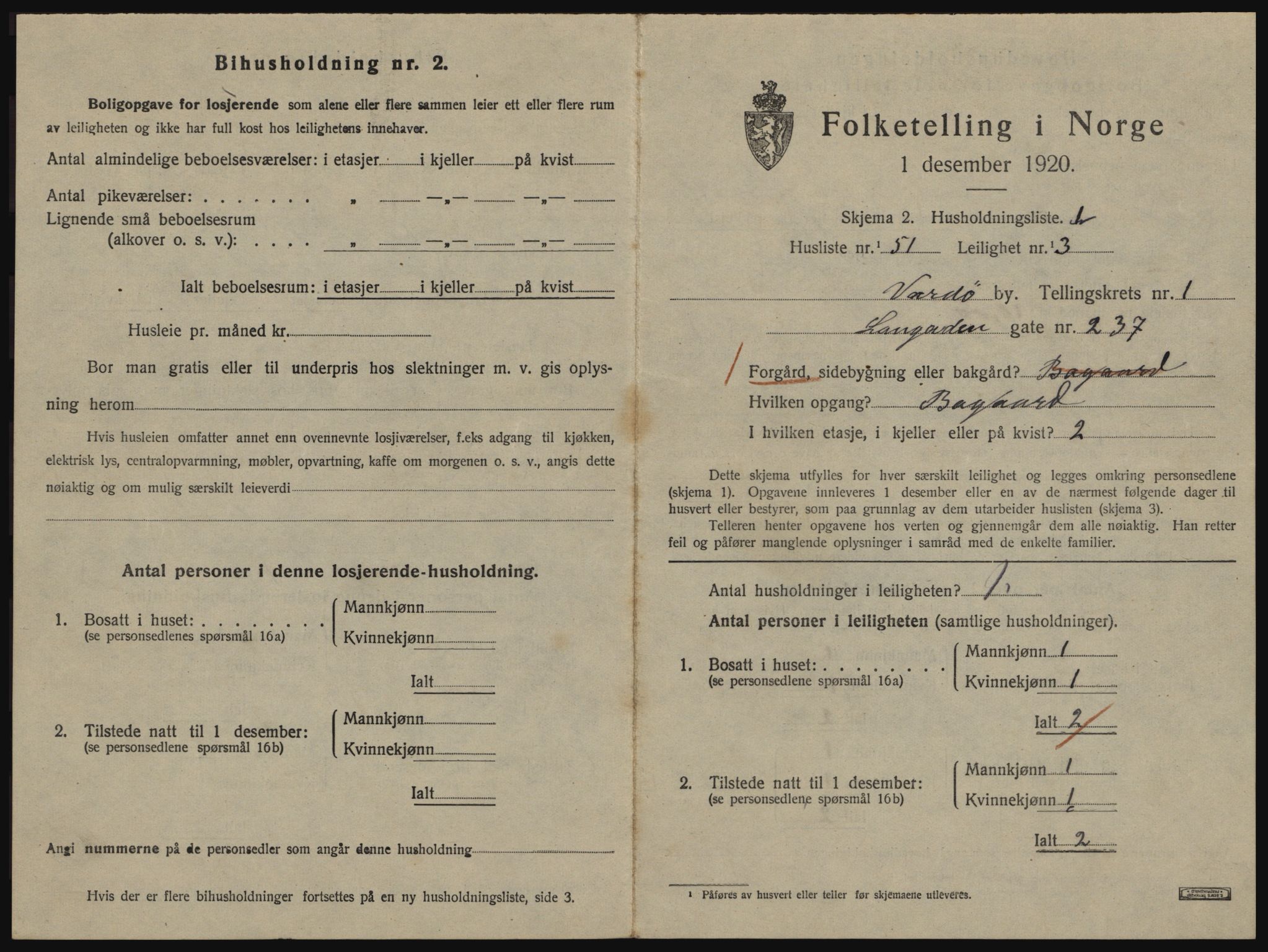 SATØ, 1920 census for Vardø, 1920, p. 1133