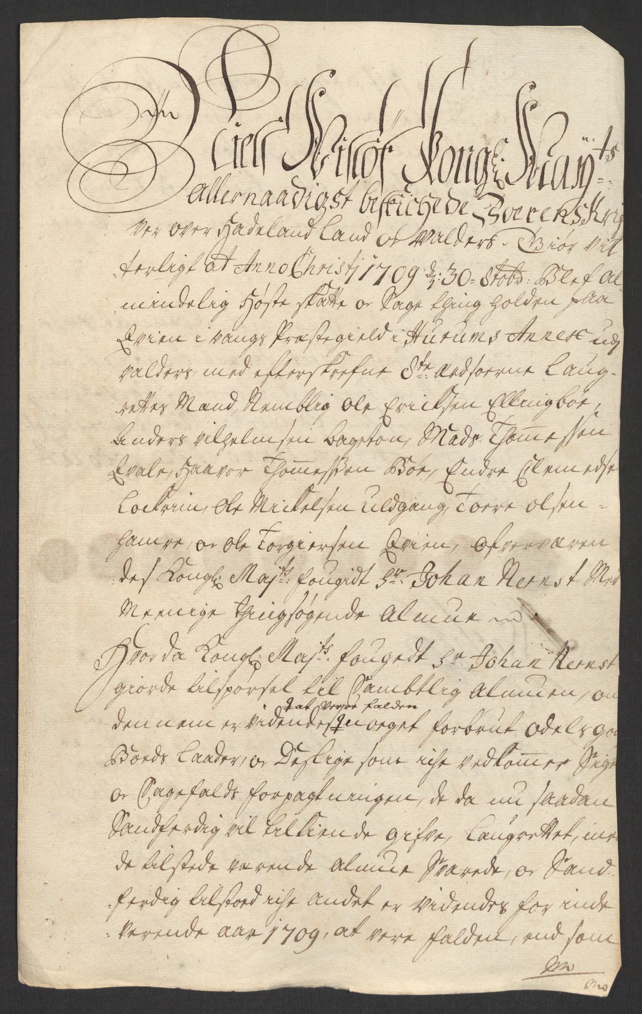 Rentekammeret inntil 1814, Reviderte regnskaper, Fogderegnskap, AV/RA-EA-4092/R18/L1306: Fogderegnskap Hadeland, Toten og Valdres, 1709, p. 45