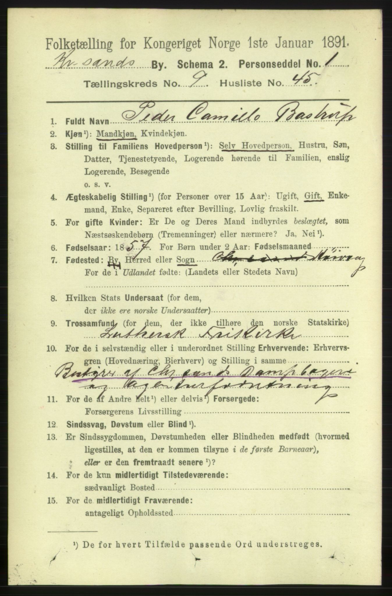 RA, 1891 census for 1001 Kristiansand, 1891, p. 5391