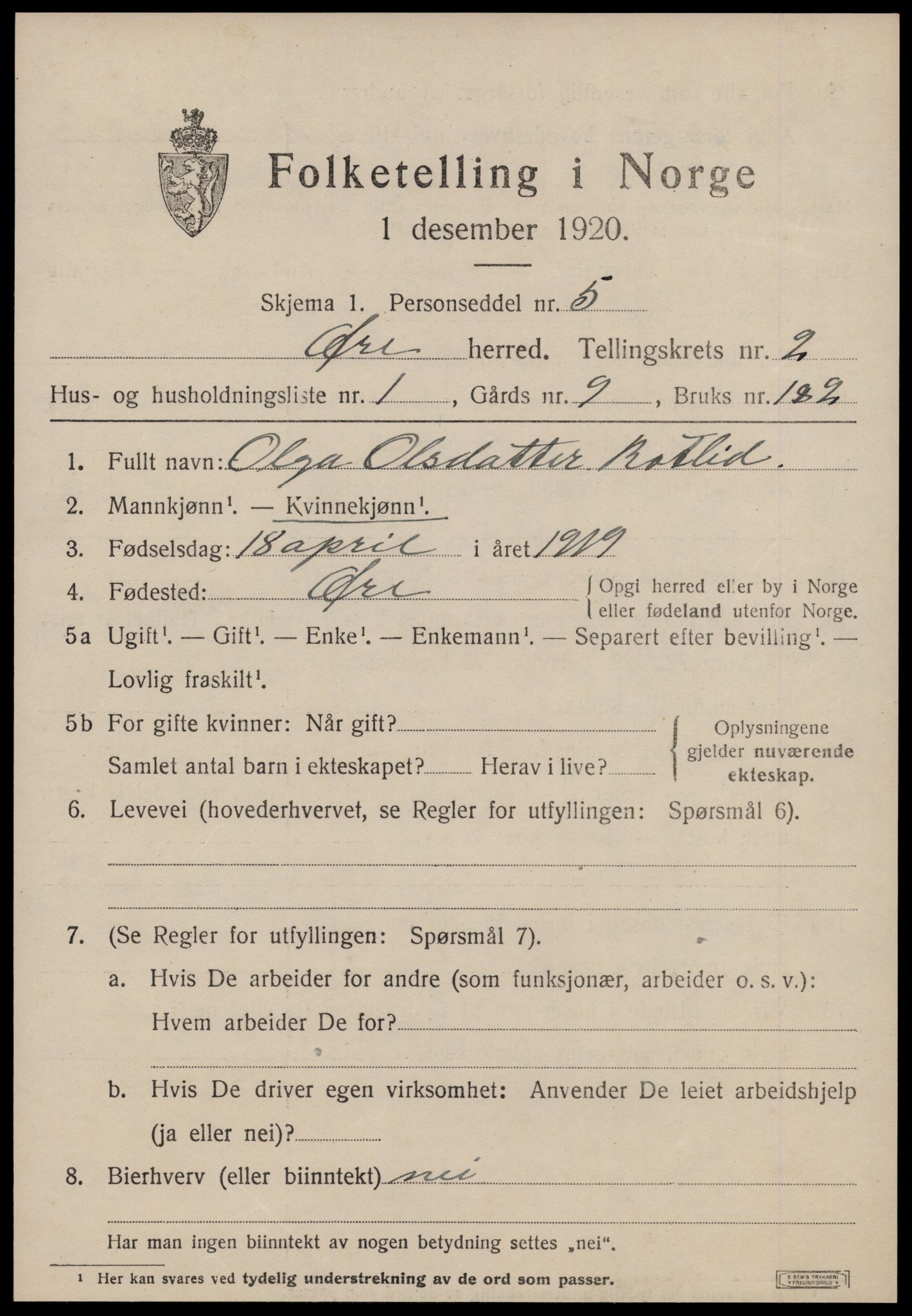 SAT, 1920 census for Øre, 1920, p. 1473