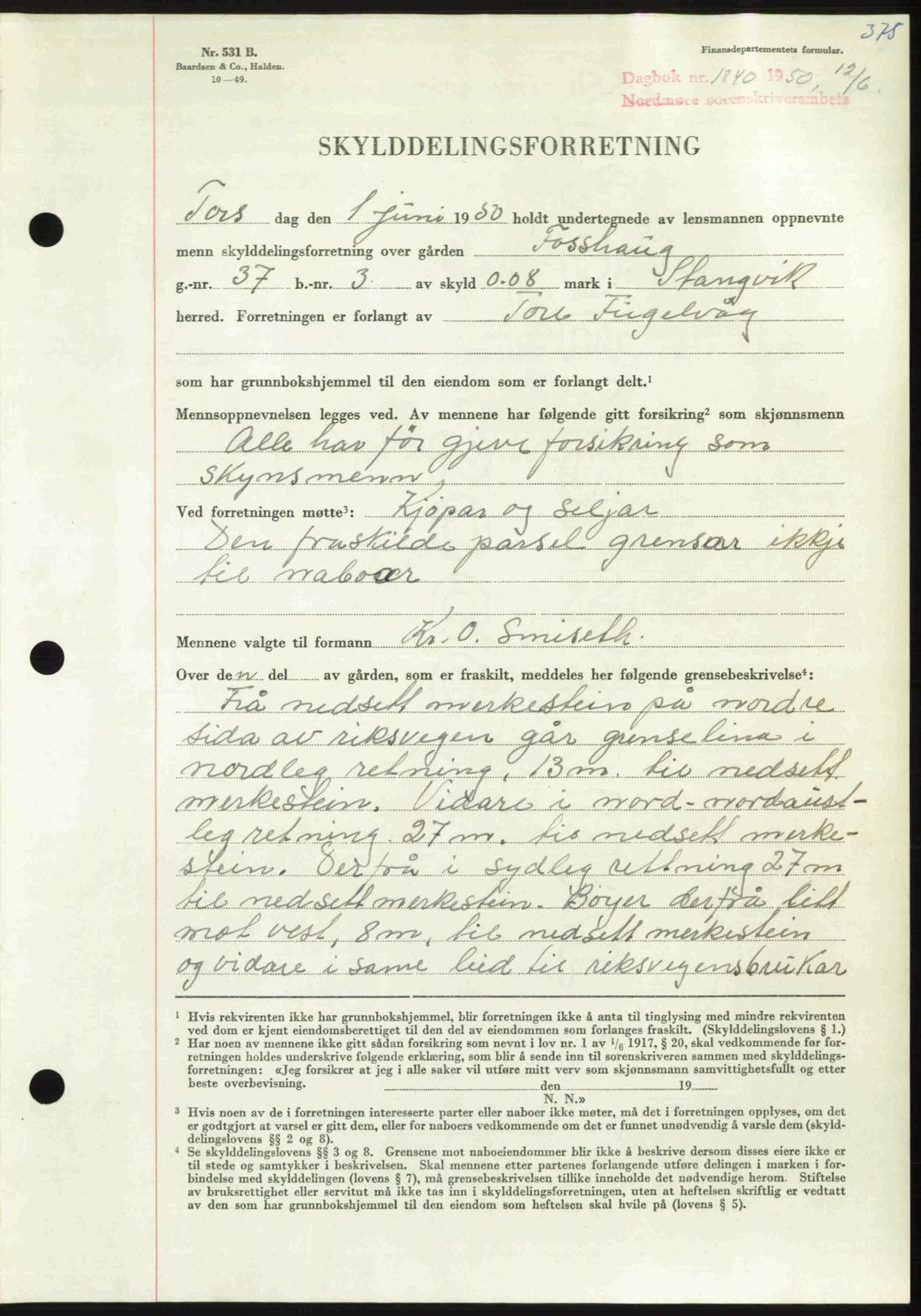 Nordmøre sorenskriveri, AV/SAT-A-4132/1/2/2Ca: Mortgage book no. A115, 1950-1950, Diary no: : 1840/1950