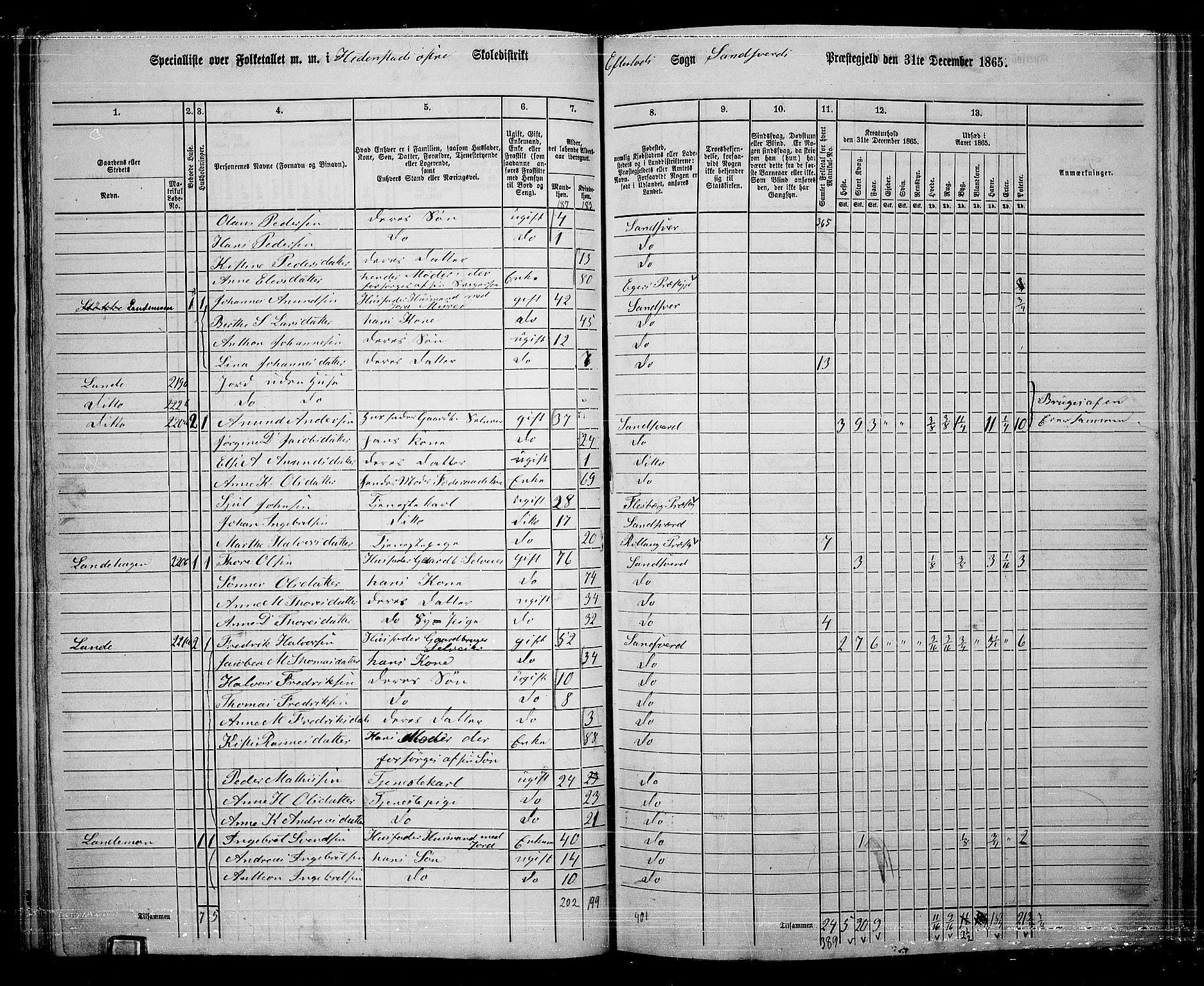 RA, 1865 census for Sandsvær, 1865, p. 101