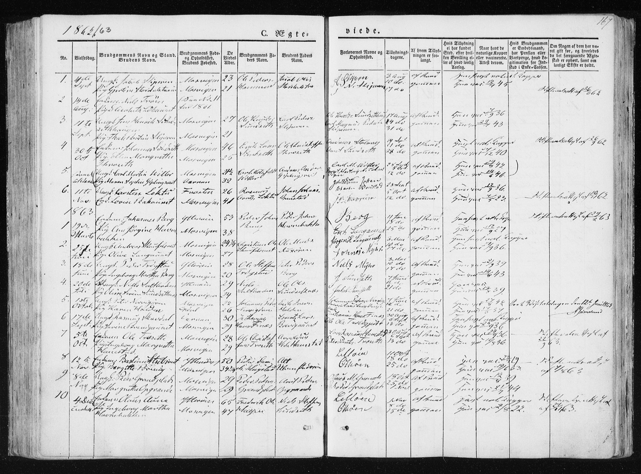 Ministerialprotokoller, klokkerbøker og fødselsregistre - Nord-Trøndelag, SAT/A-1458/733/L0323: Parish register (official) no. 733A02, 1843-1870, p. 167