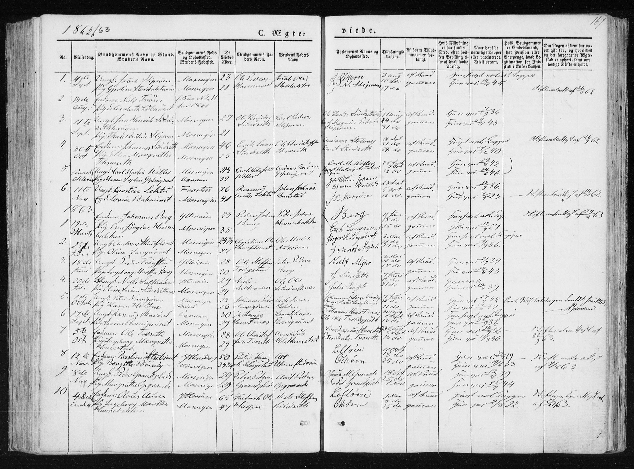 Ministerialprotokoller, klokkerbøker og fødselsregistre - Nord-Trøndelag, AV/SAT-A-1458/733/L0323: Parish register (official) no. 733A02, 1843-1870, p. 167