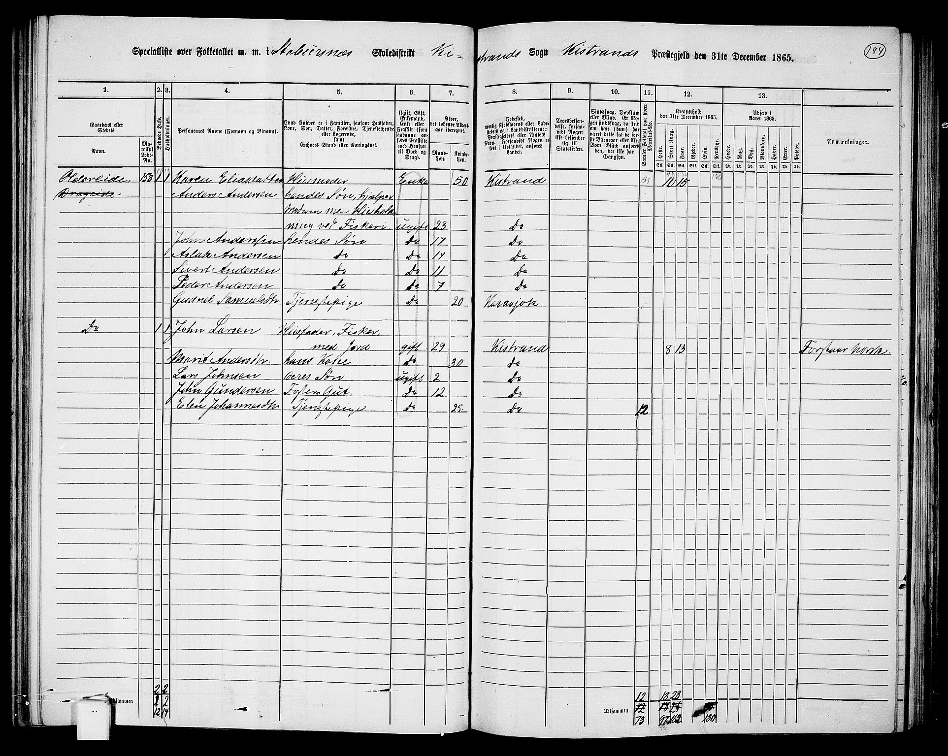 RA, 1865 census for Kistrand, 1865, p. 34