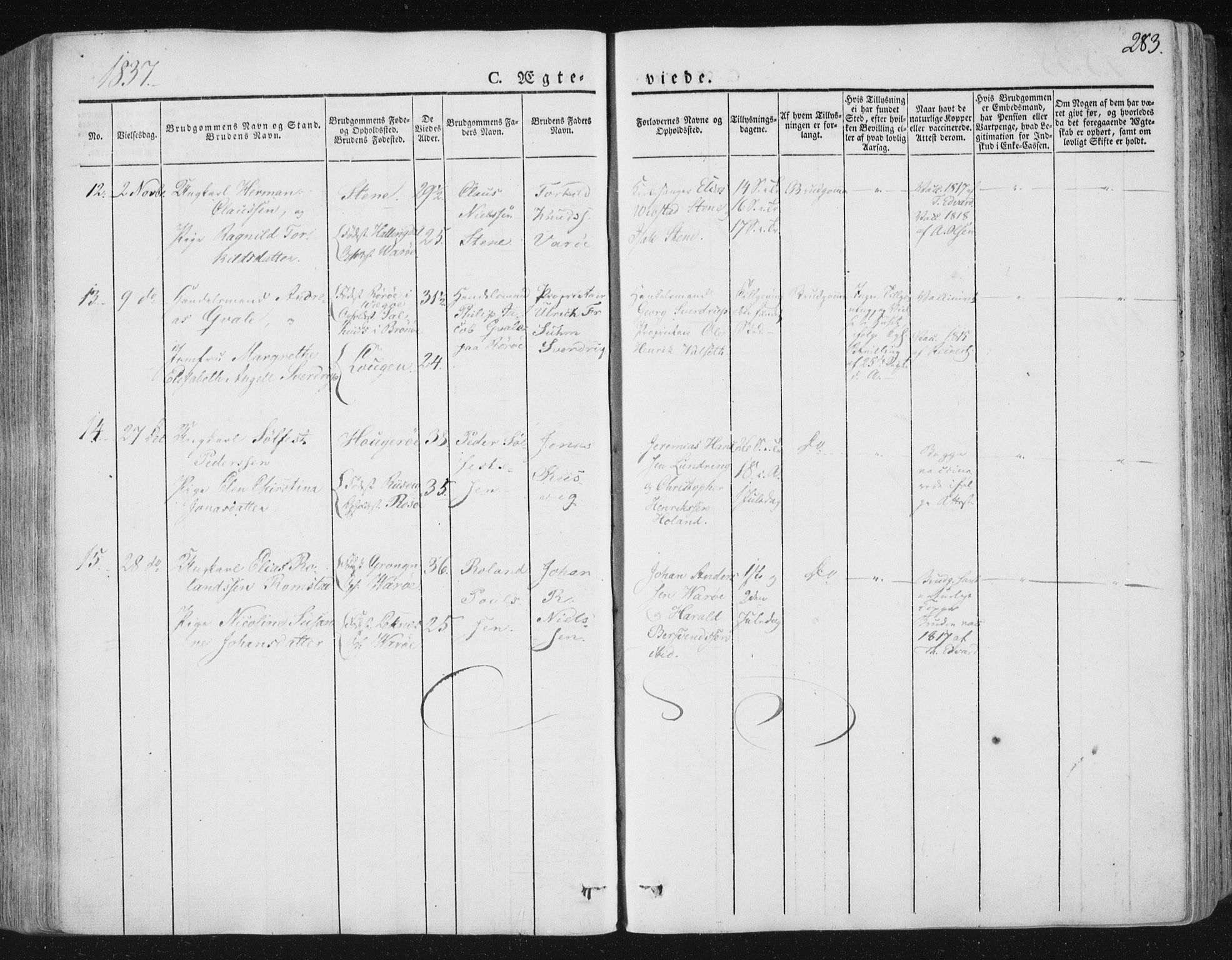 Ministerialprotokoller, klokkerbøker og fødselsregistre - Nord-Trøndelag, SAT/A-1458/784/L0669: Parish register (official) no. 784A04, 1829-1859, p. 283