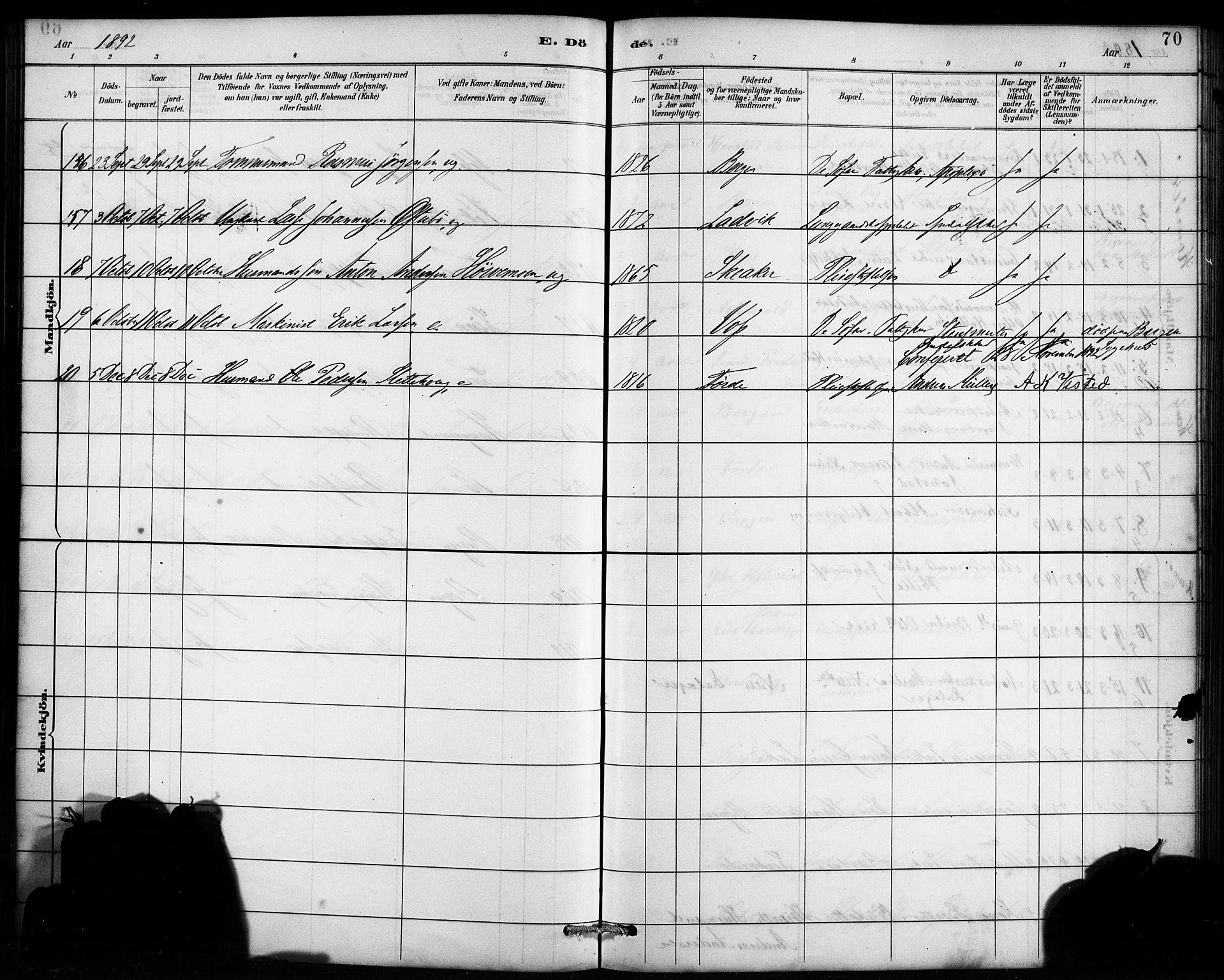 St. Jørgens hospital og Årstad sokneprestembete, AV/SAB-A-99934: Parish register (official) no. A 13, 1886-1906, p. 70