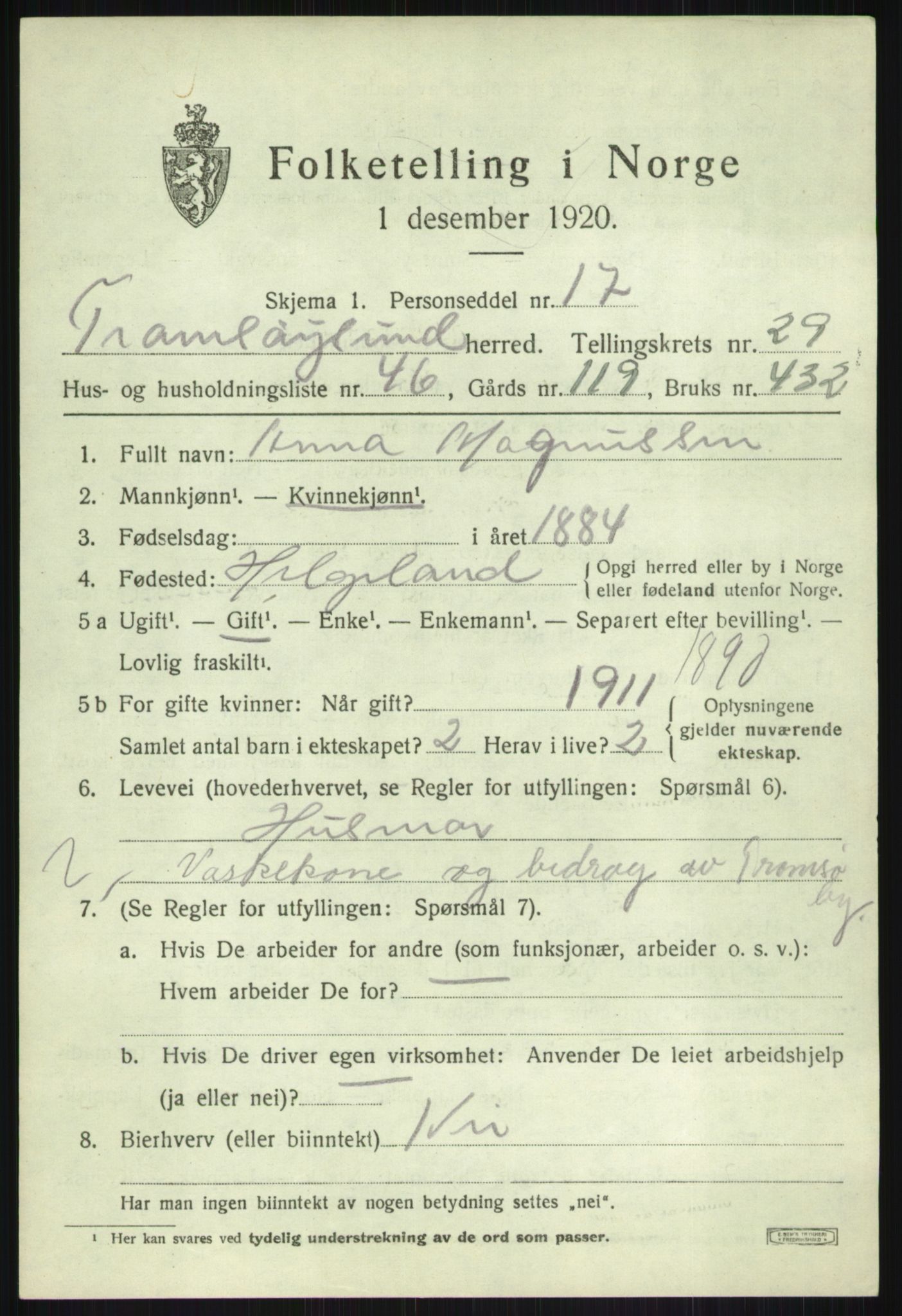SATØ, 1920 census for Tromsøysund, 1920, p. 13922