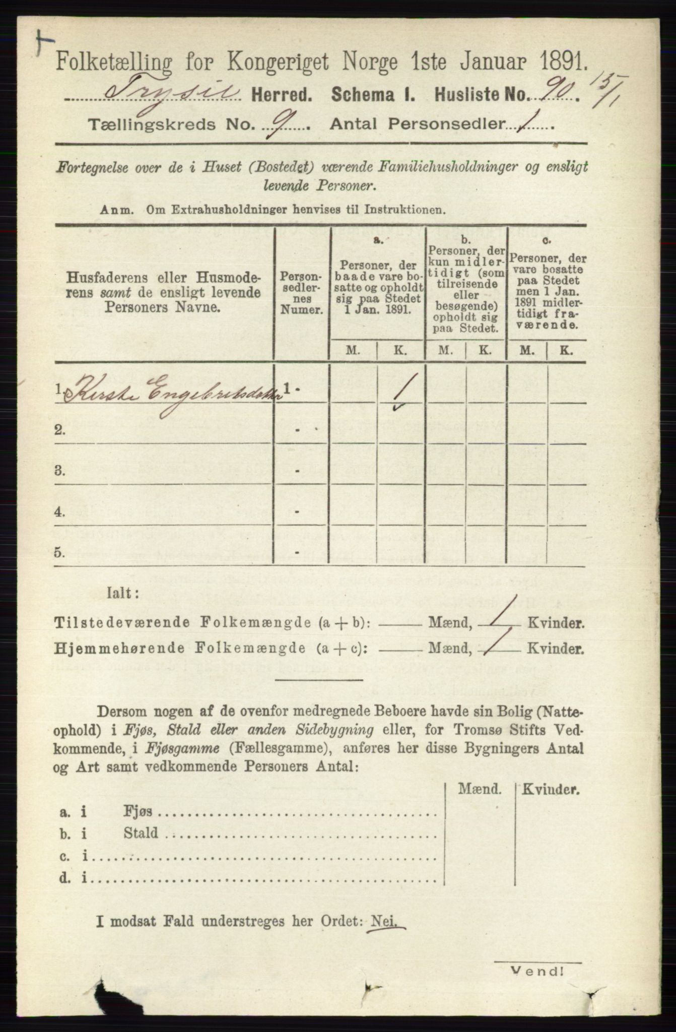 RA, 1891 census for 0428 Trysil, 1891, p. 4184