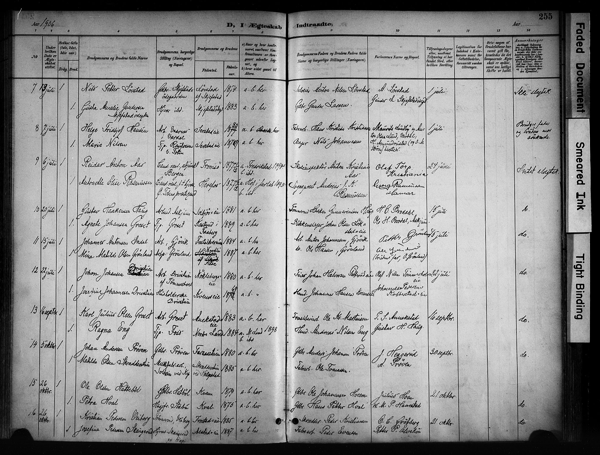 Østre Toten prestekontor, SAH/PREST-104/H/Ha/Haa/L0008: Parish register (official) no. 8, 1897-1909, p. 255