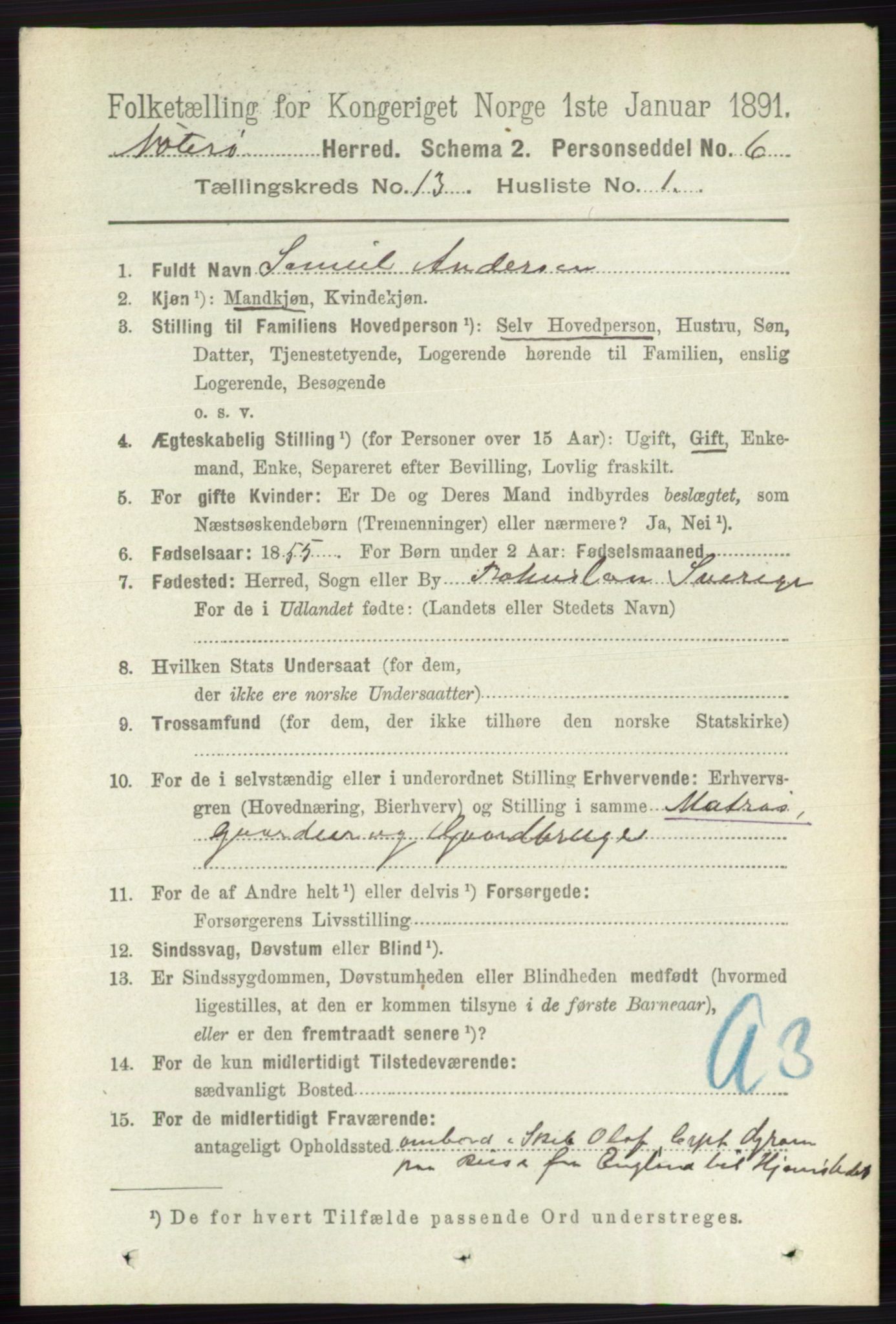 RA, 1891 census for 0722 Nøtterøy, 1891, p. 7024