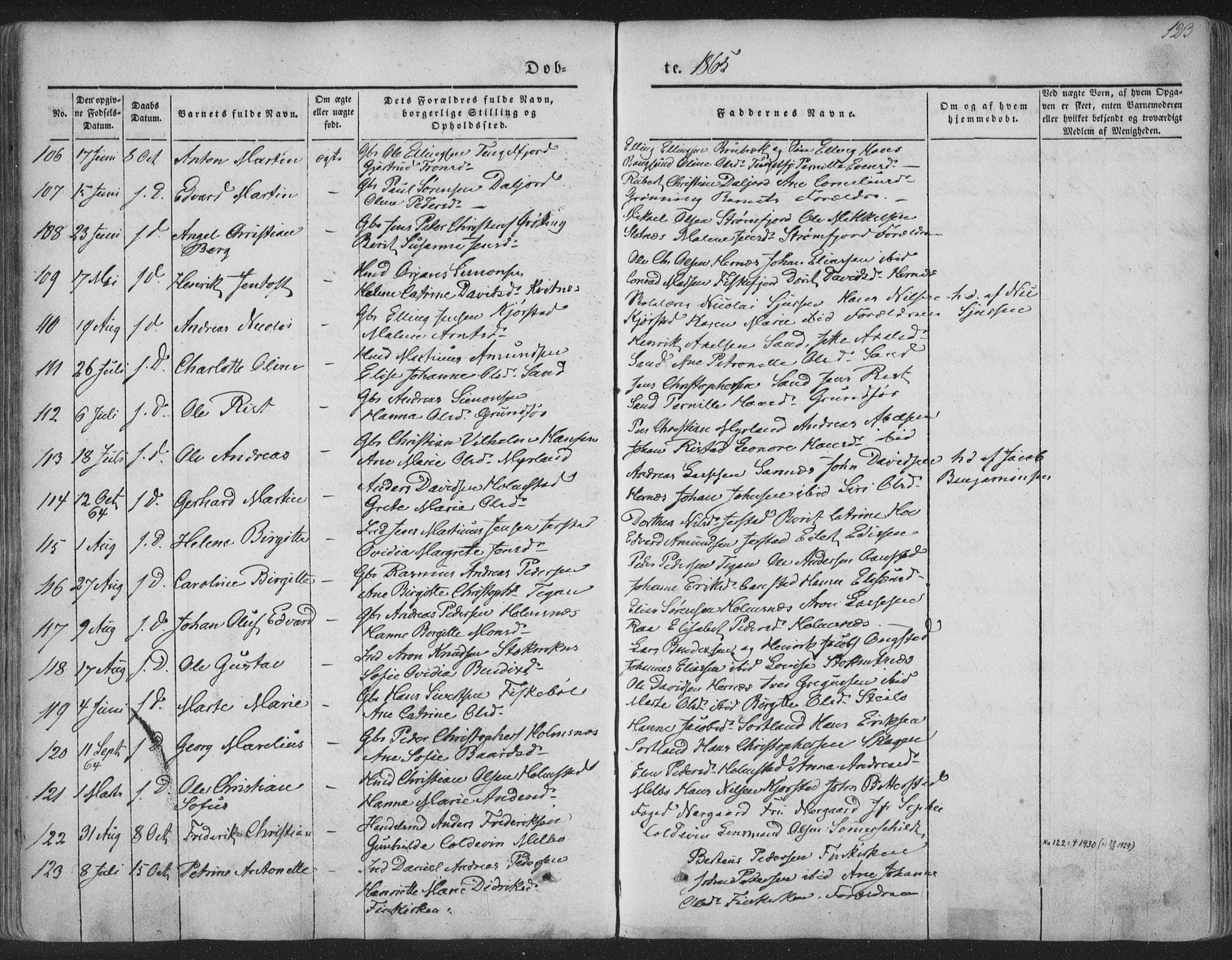 Ministerialprotokoller, klokkerbøker og fødselsregistre - Nordland, SAT/A-1459/888/L1241: Parish register (official) no. 888A07, 1849-1869, p. 123
