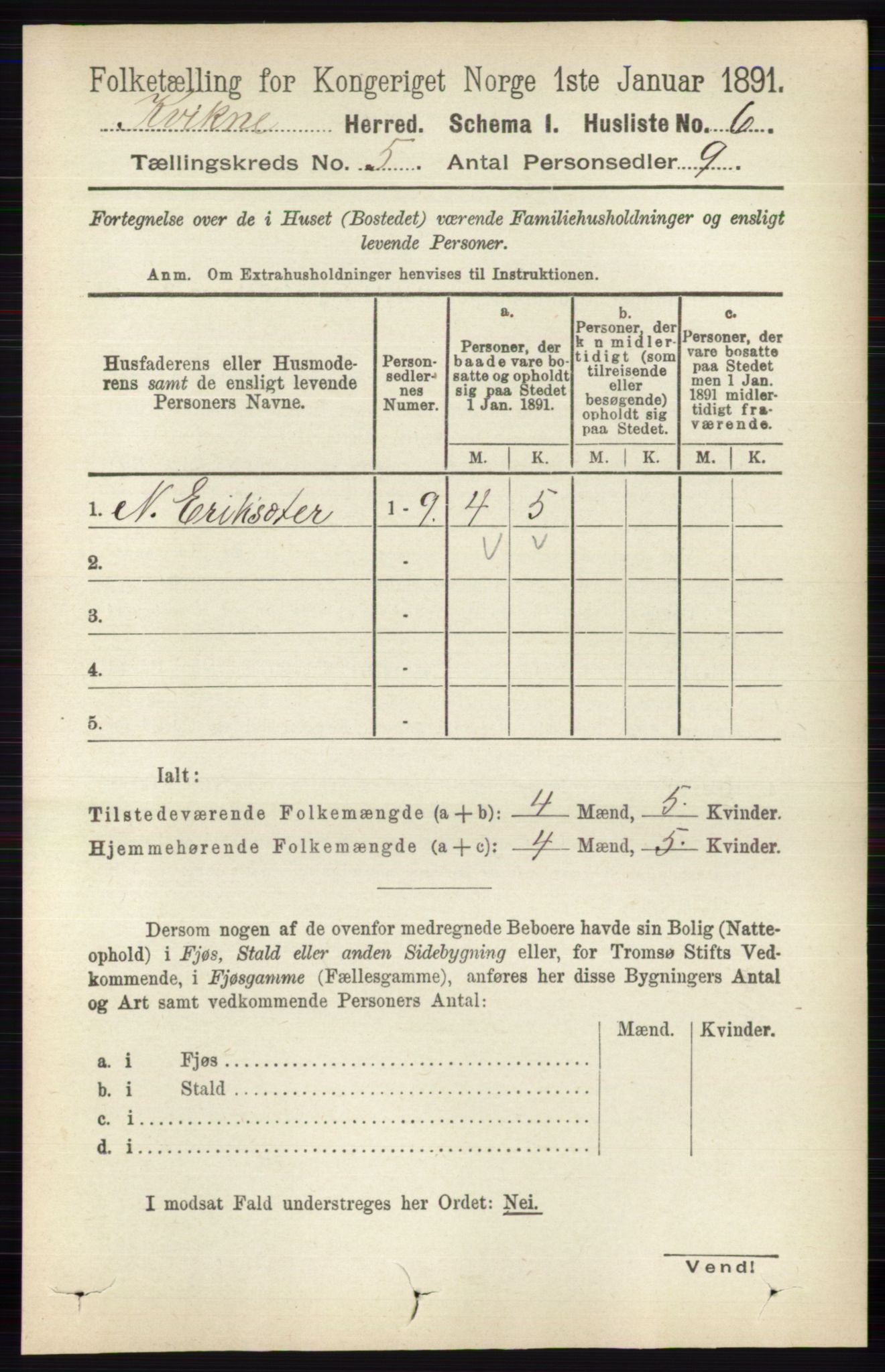 RA, 1891 census for 0440 Kvikne, 1891, p. 1294