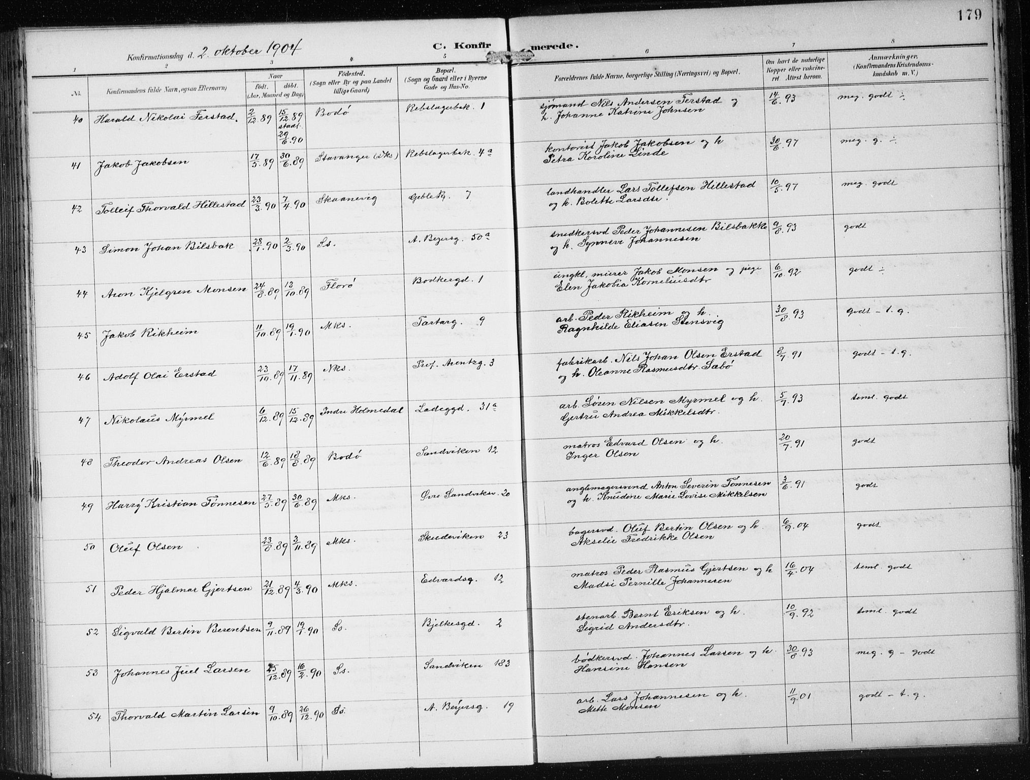 Sandviken Sokneprestembete, AV/SAB-A-77601/H/Ha/L0010: Parish register (official) no. C 1, 1895-1905, p. 179