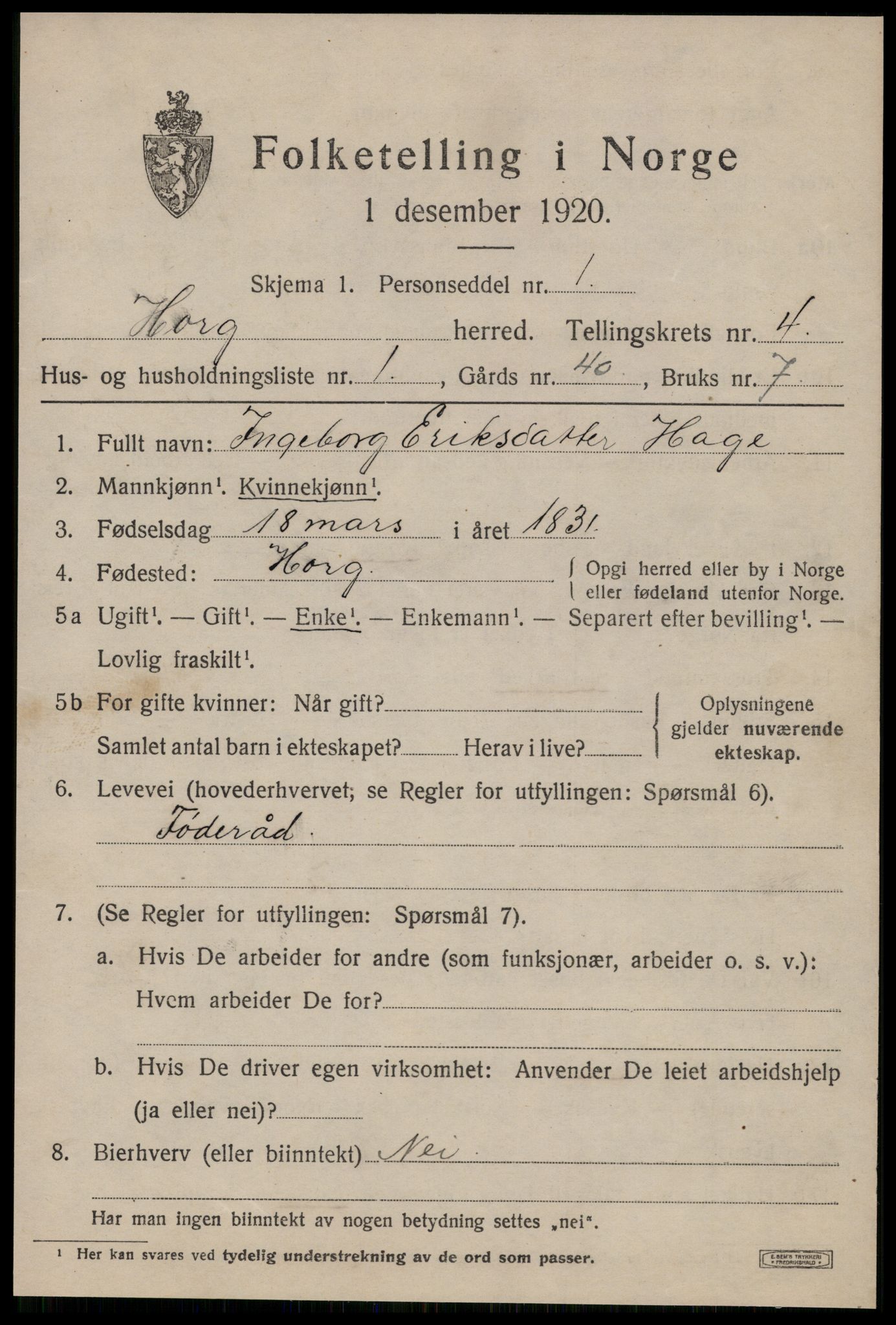 SAT, 1920 census for Horg, 1920, p. 3044