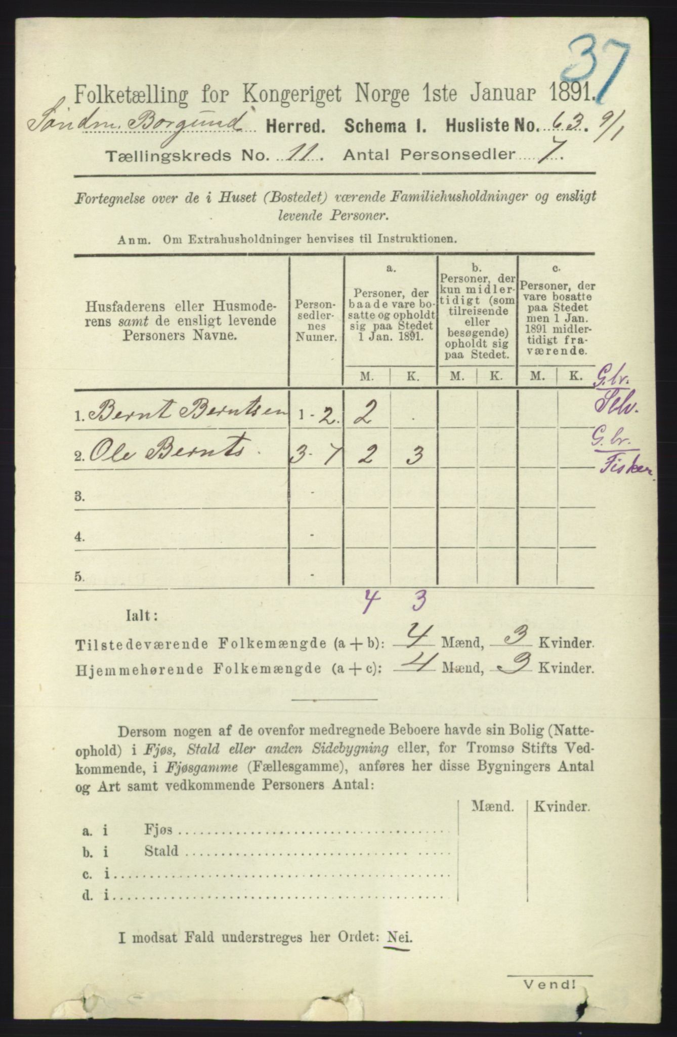 RA, 1891 census for 1531 Borgund, 1891, p. 2751