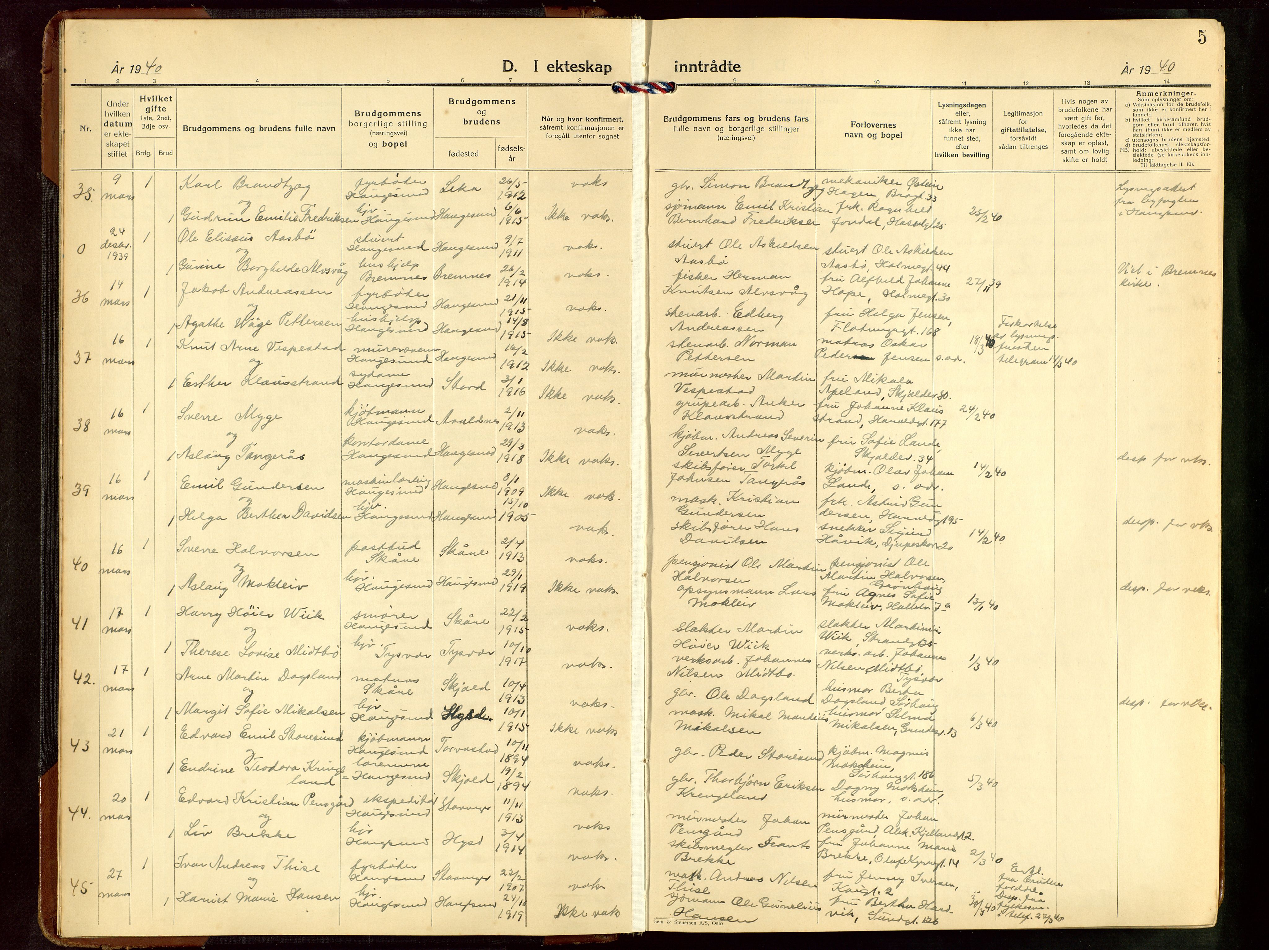 Haugesund sokneprestkontor, AV/SAST-A -101863/H/Ha/Hab/L0014: Parish register (copy) no. B 14, 1940-1952, p. 5