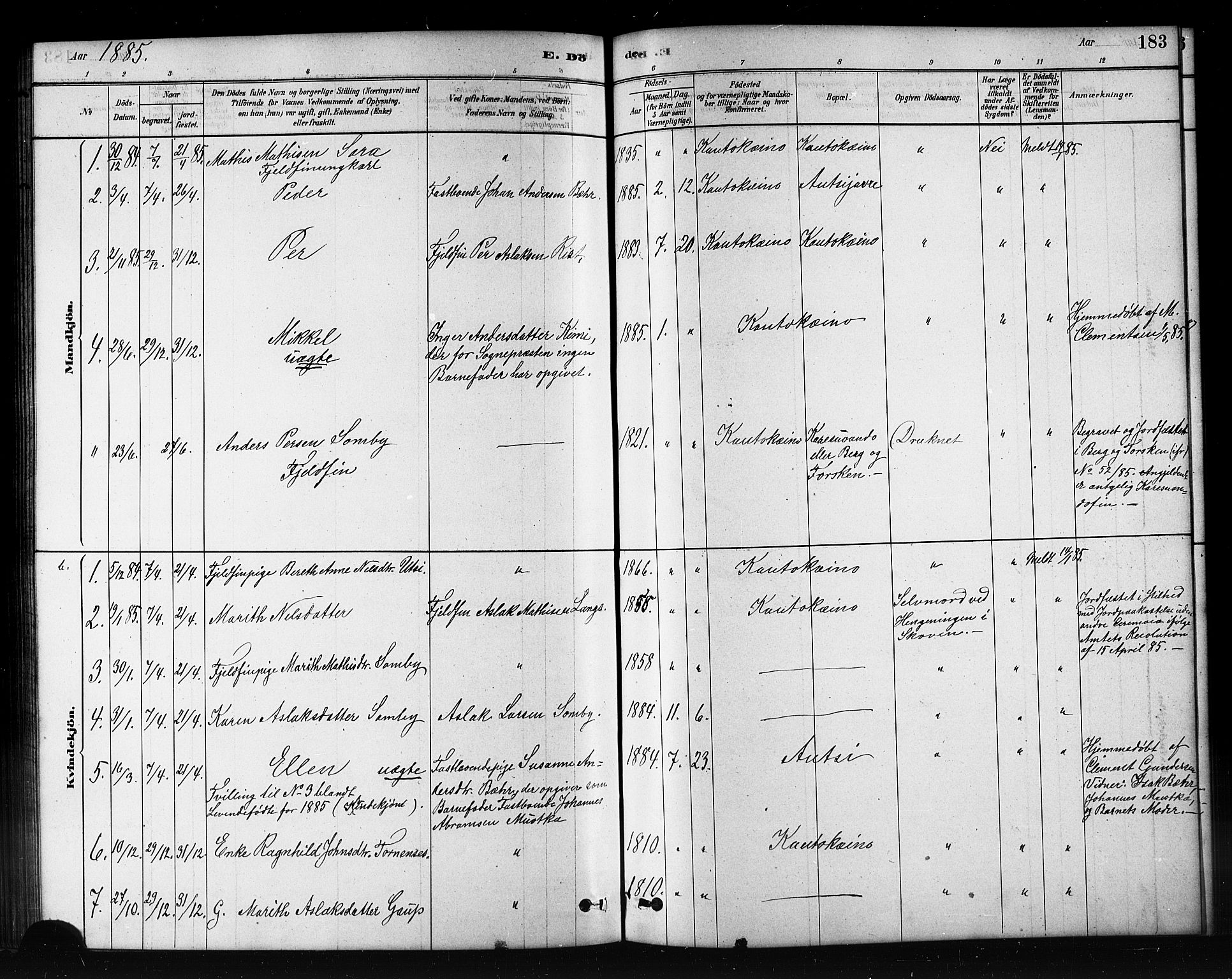 Kautokeino sokneprestembete, SATØ/S-1340/H/Hb/L0002.klokk: Parish register (copy) no. 2, 1877-1896, p. 183