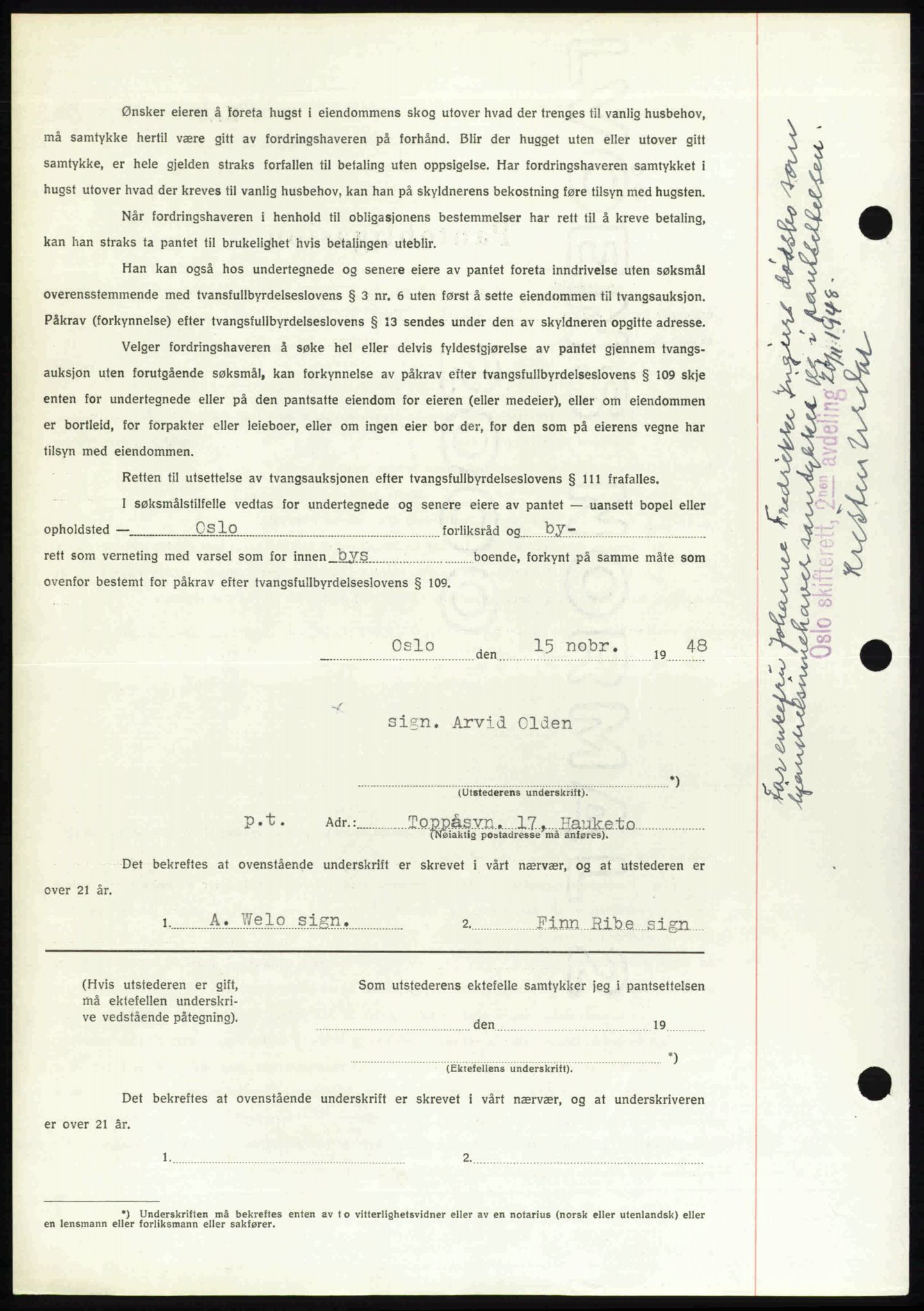 Follo sorenskriveri, SAO/A-10274/G/Ga/Gaa/L0085: Mortgage book no. I 85, 1948-1948, Diary no: : 4405/1948