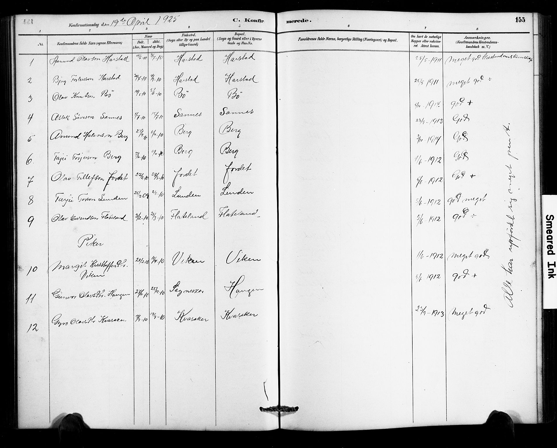 Valle sokneprestkontor, SAK/1111-0044/F/Fb/Fbc/L0004: Parish register (copy) no. B 4, 1890-1928, p. 155