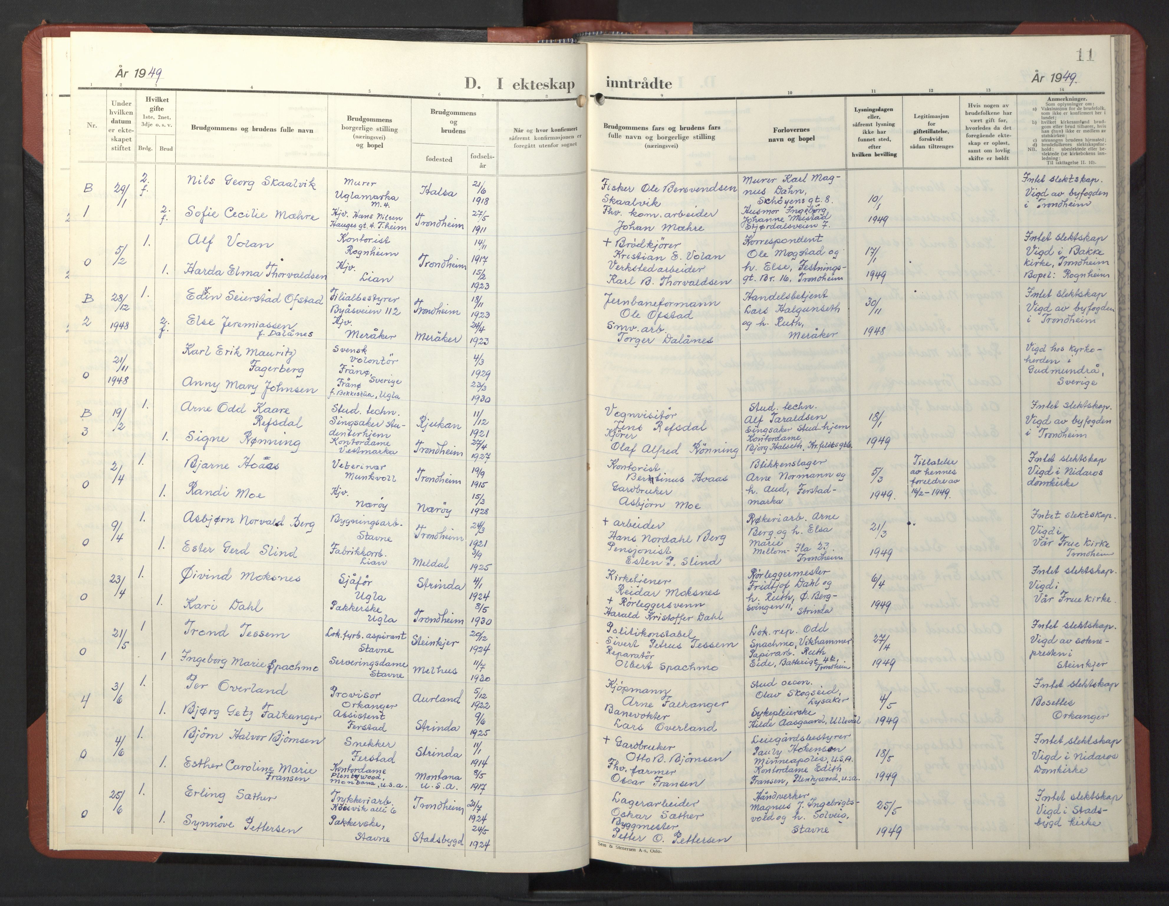 Ministerialprotokoller, klokkerbøker og fødselsregistre - Sør-Trøndelag, SAT/A-1456/611/L0359: Parish register (copy) no. 611C07, 1947-1950, p. 11