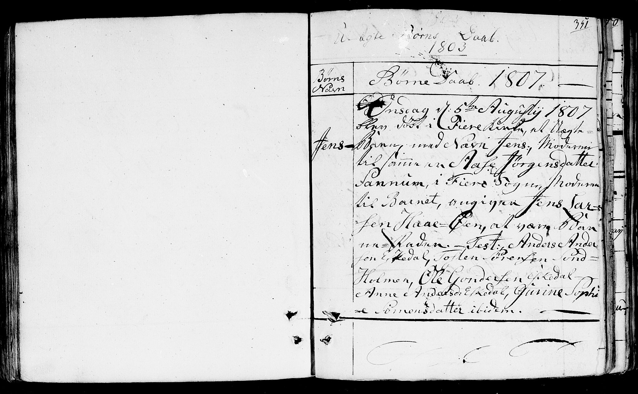 Fjære sokneprestkontor, AV/SAK-1111-0011/F/Fb/L0006: Parish register (copy) no. B 6, 1803-1817, p. 351