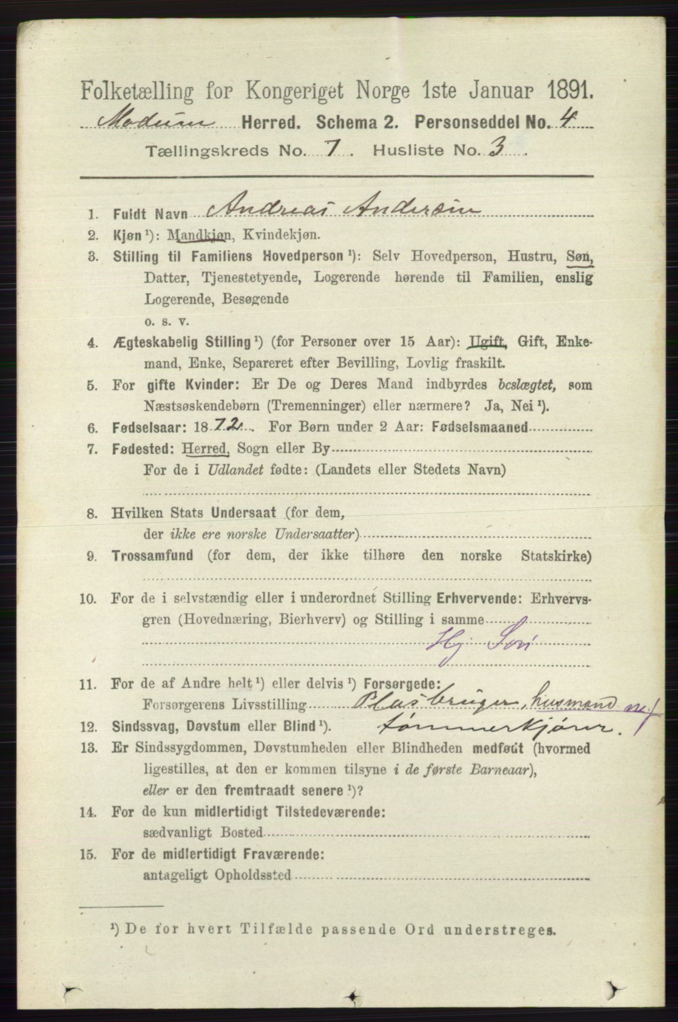 RA, 1891 census for 0623 Modum, 1891, p. 2743