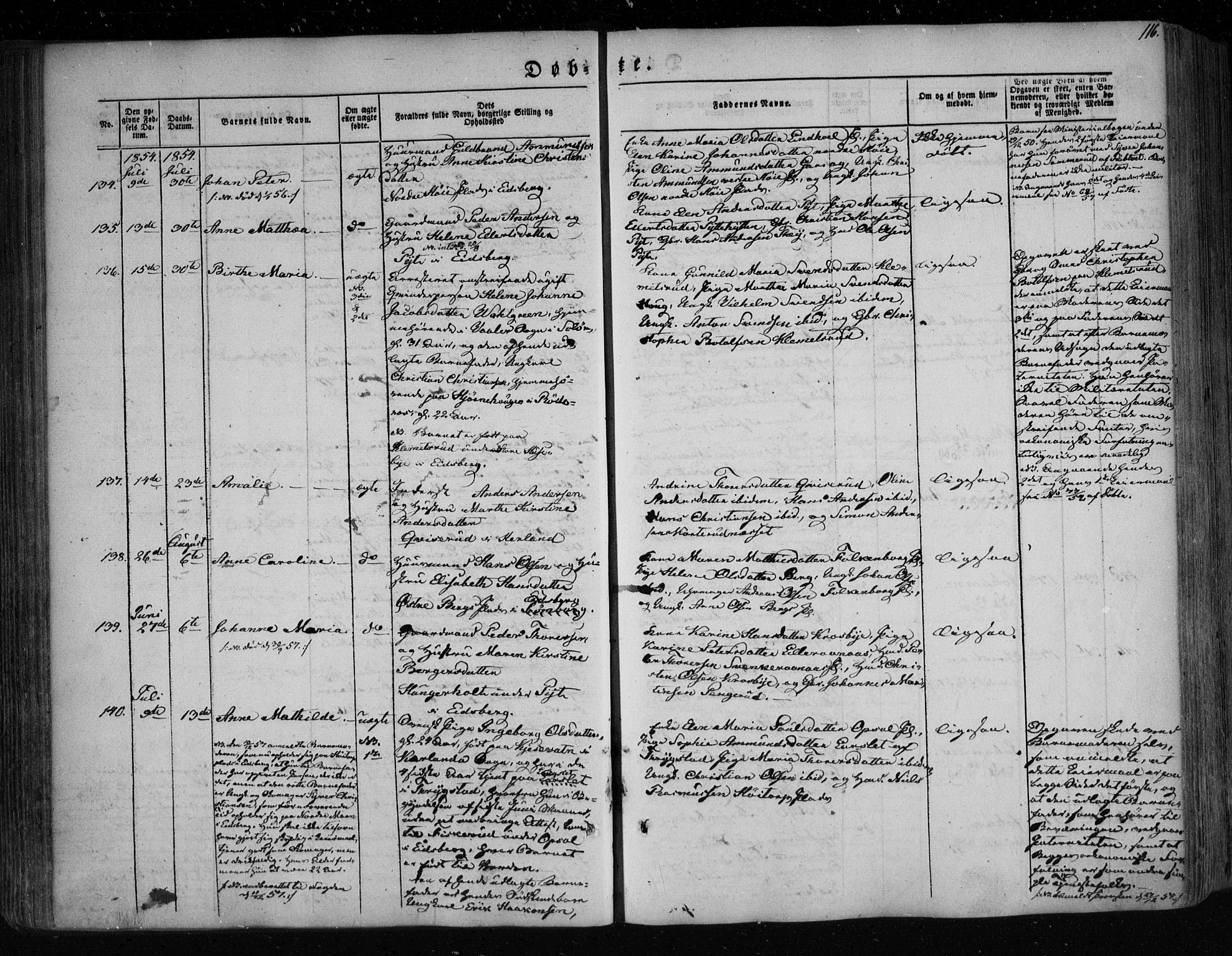 Eidsberg prestekontor Kirkebøker, AV/SAO-A-10905/F/Fa/L0009: Parish register (official) no. I 9, 1849-1856, p. 116