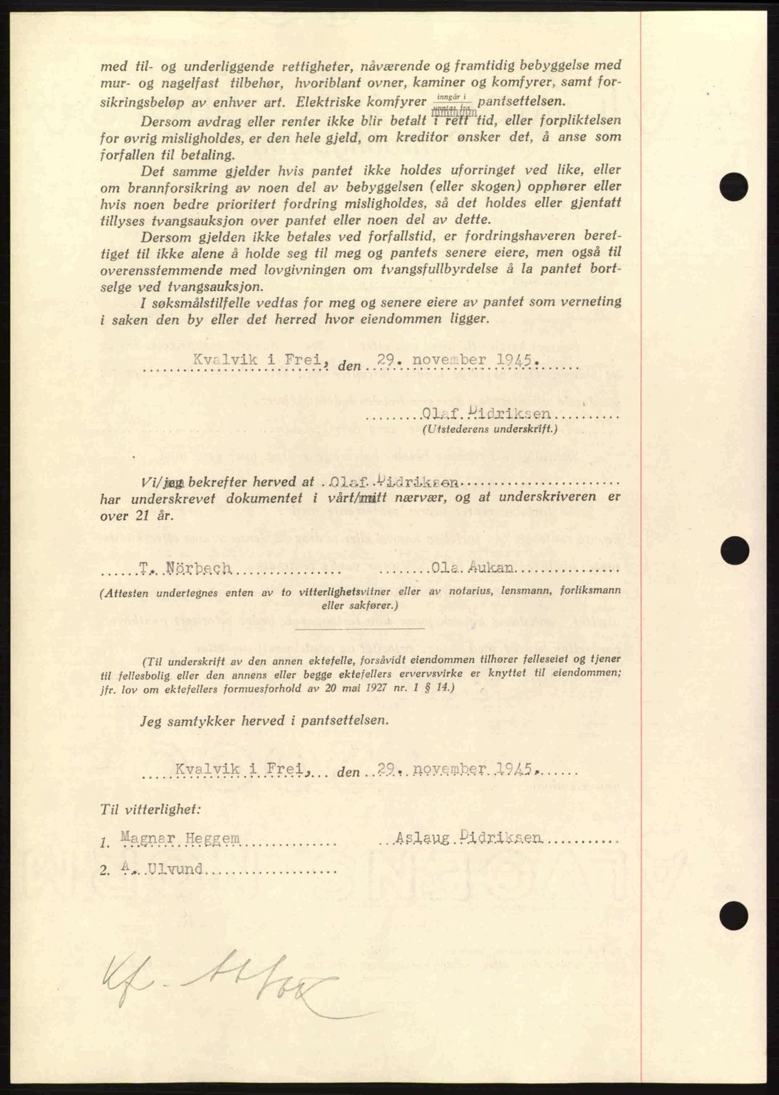 Nordmøre sorenskriveri, AV/SAT-A-4132/1/2/2Ca: Mortgage book no. B93a, 1945-1945, Diary no: : 1592/1945