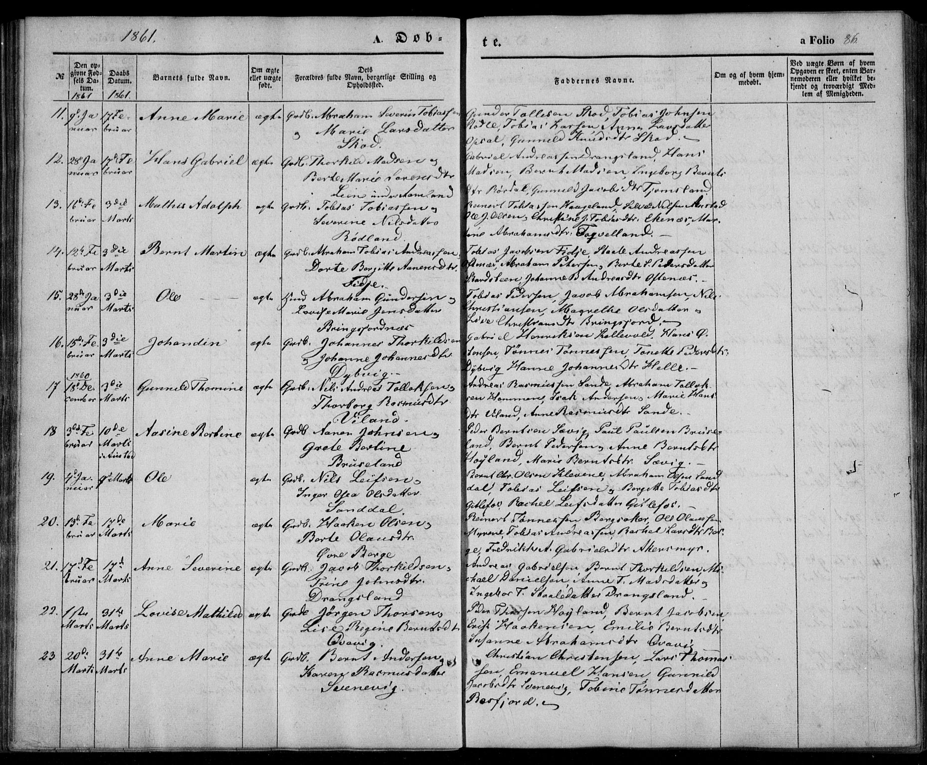 Lyngdal sokneprestkontor, AV/SAK-1111-0029/F/Fa/Fac/L0009: Parish register (official) no. A 9, 1852-1864, p. 86