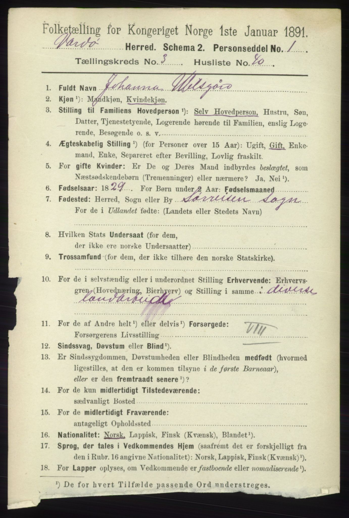 RA, 1891 census for 2028 Vardø, 1891, p. 1053